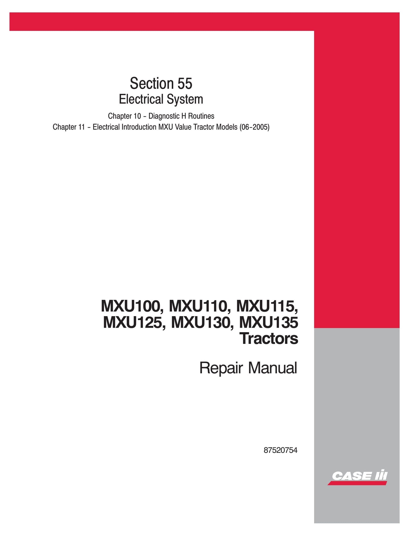 CASE MXU100 MXU110 MXU115 MXU125 MXU130 MXU135 Tractor Factory Workshop Repair Manual 87520742