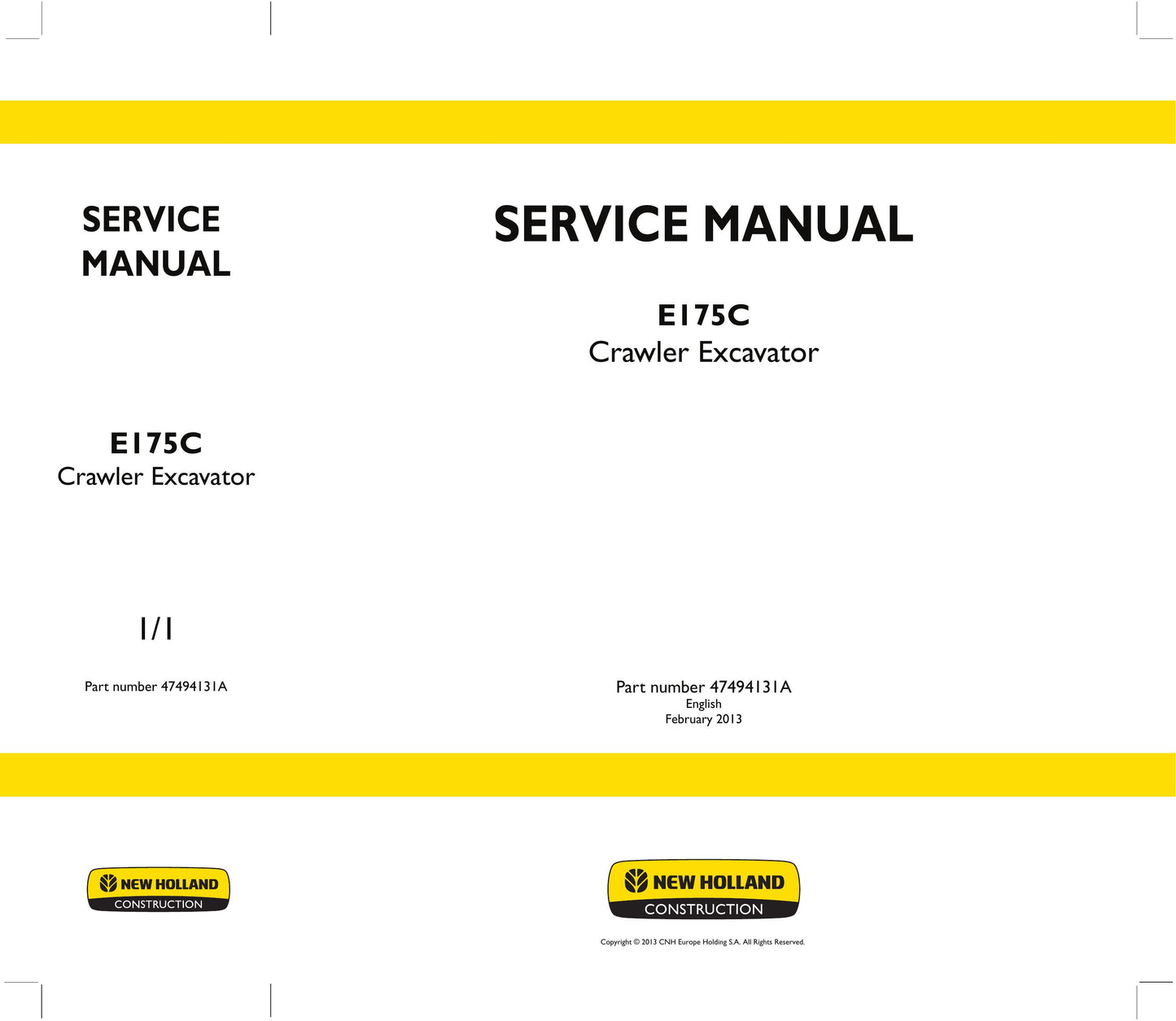 NEW HOLLAND E175C Crawler Excavator Factory Workshop Service Manual 47494131A