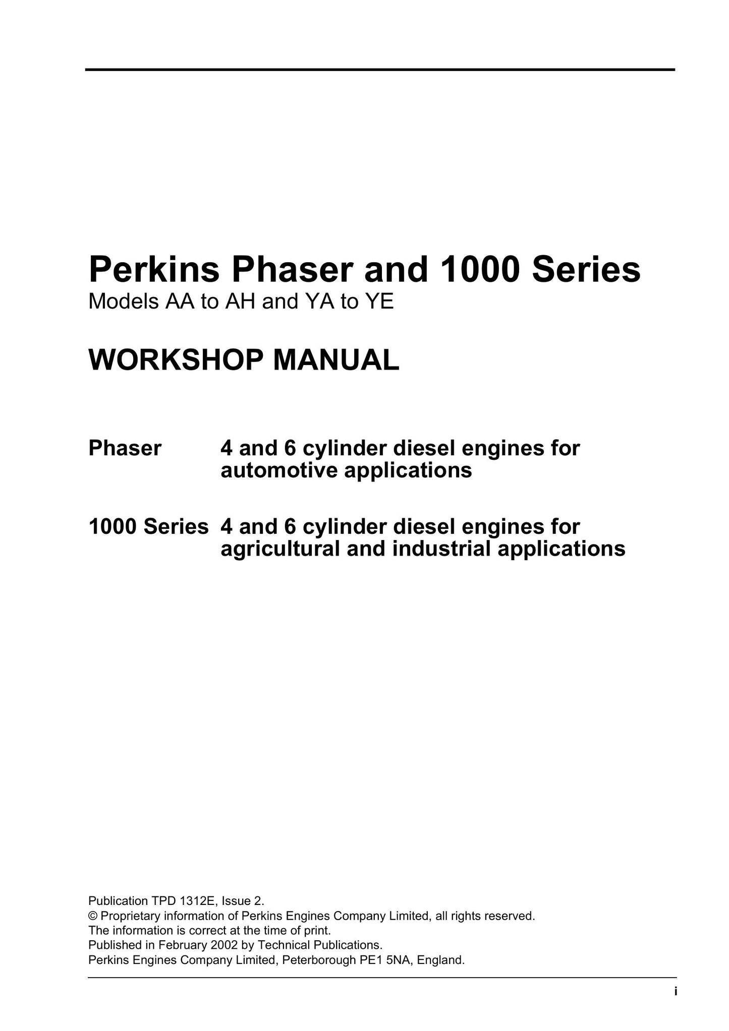 Perkins Phaser 1000 Series Engine Workshop Manual 9806-0100