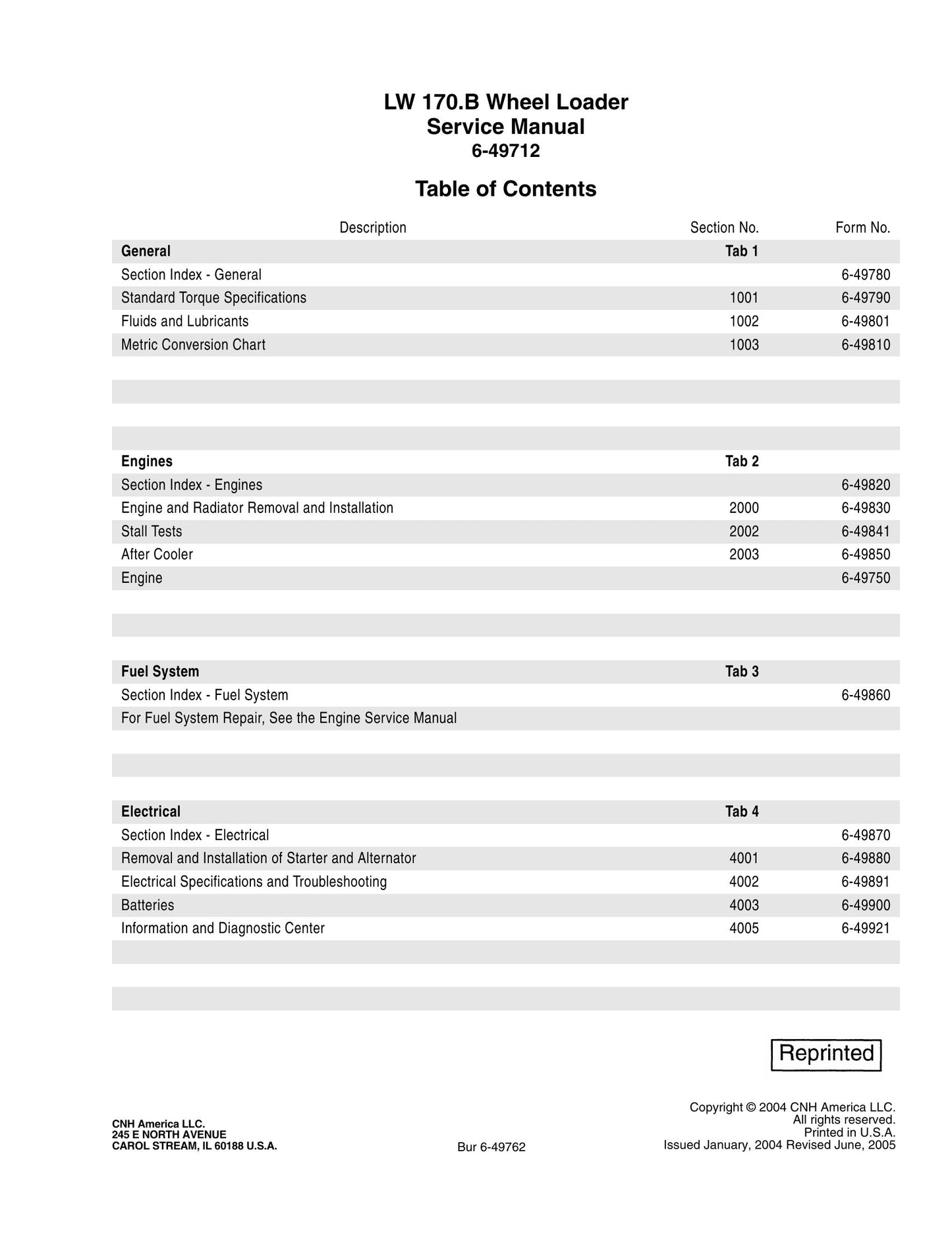 CASE LW 170.B Wheel Loader Factory Workshop Service Manual 6-49712