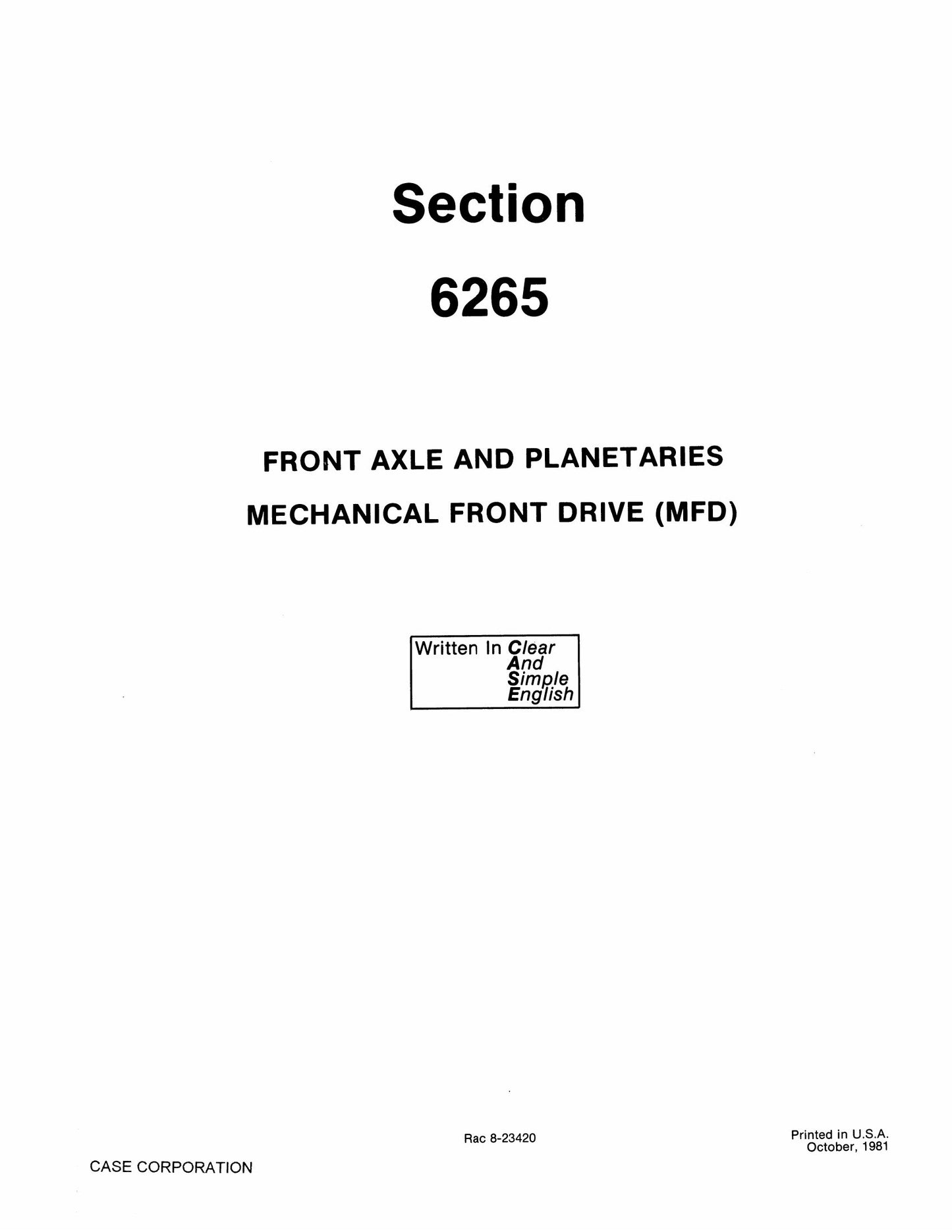 CASE Various Backhoe Loader Factory Workshop Service Manual Rac 8-23420