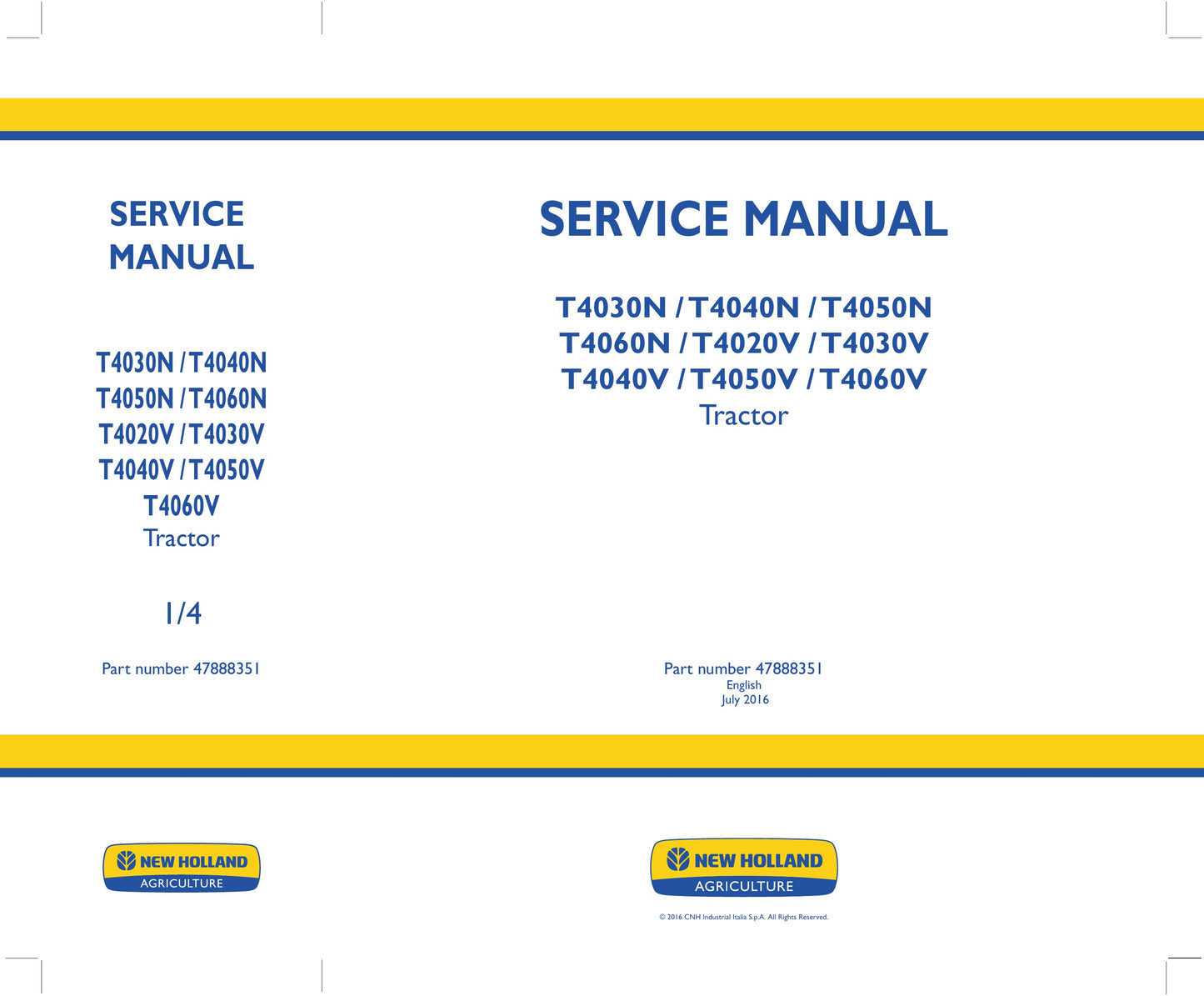 New Holland T4030N T4040N T4050N T4060N T4020V T4030V T4040V T4050V T4060V Tractor Factory Workshop Service Manual 47888351