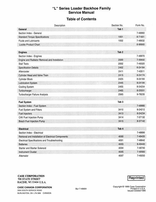 CASE 580L 590L Super L Backhoe Loader Factory Workshop Service Manual Bur 7-48854