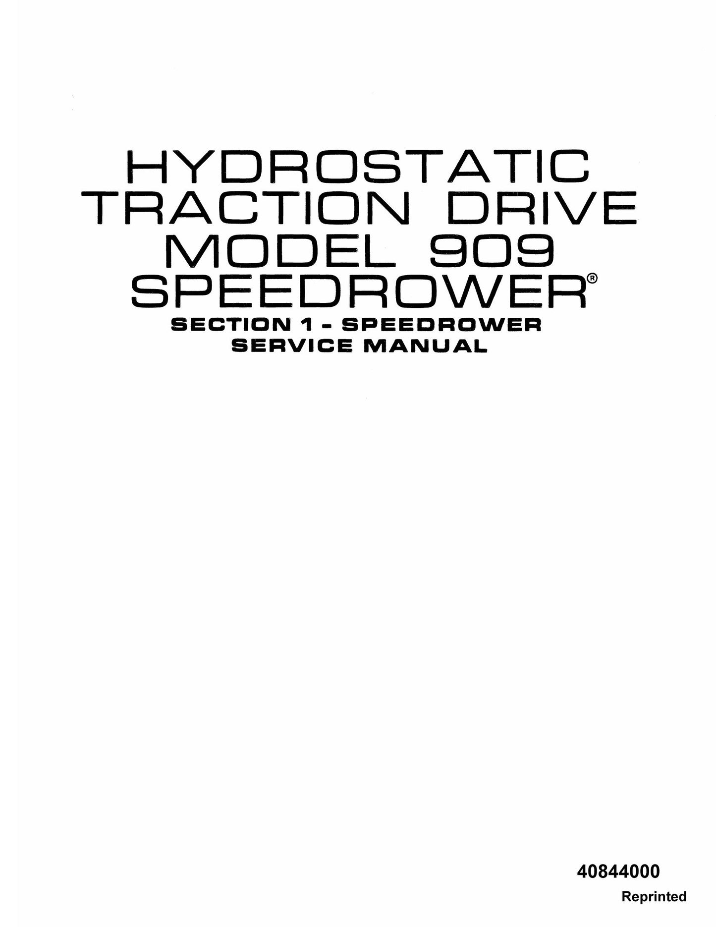 New Holland 909 Speedrower Windrower Factory Workshop Service Manual 40844000