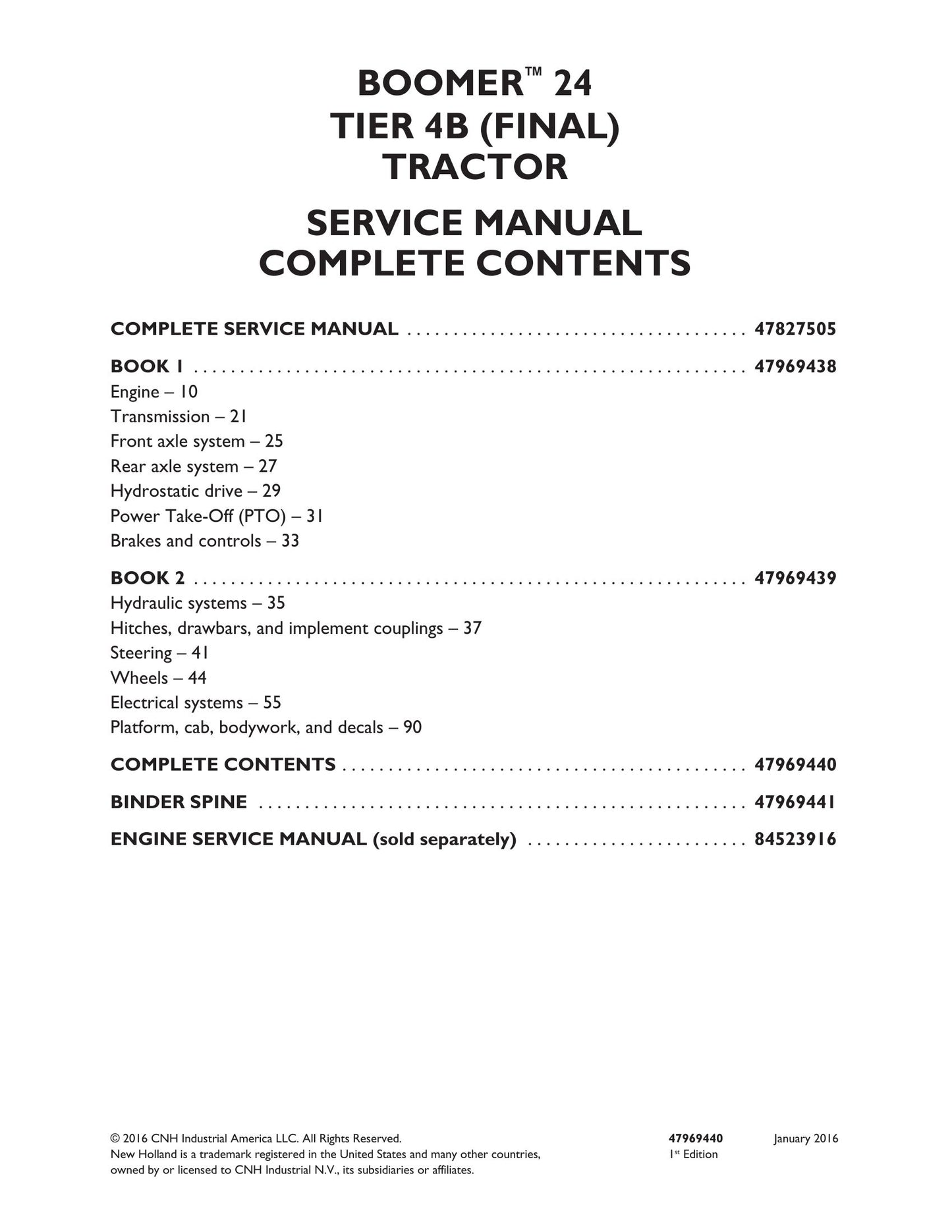 New Holland BOOMER 24 Tractor Factory Workshop Service Manual 47827505