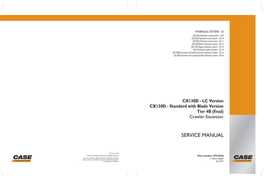 CASE CX130D Crawler Excavator Factory Workshop Service Manual 47910146