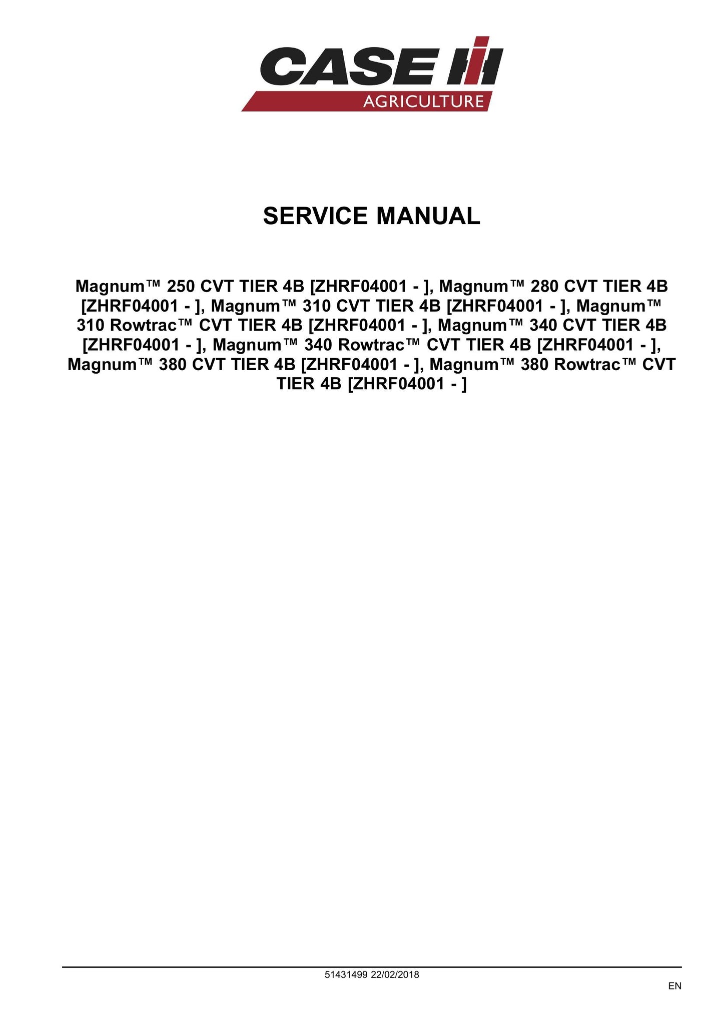 CASE Magnum 250 280 310 340 380 Magnum Rowtrac 310 340 380 Tractor Factory Workshop Service Manual 51431499