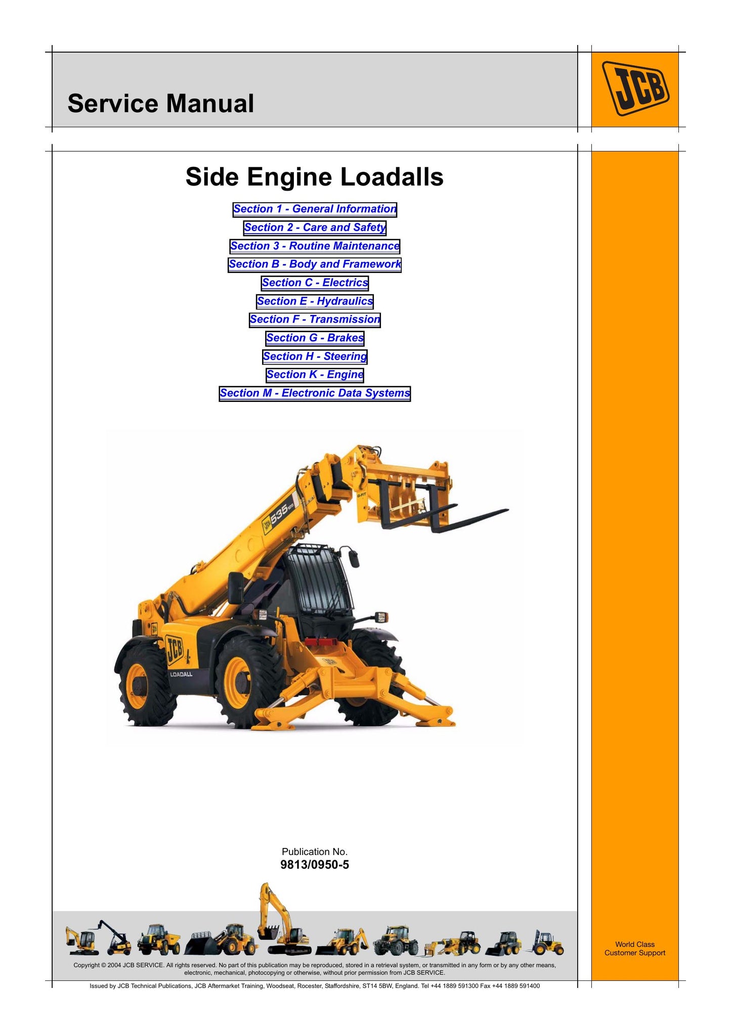 JCB 540-170 540-140 535-125 535-140 540-200 Side Engine Loadall Factory Workshop Service Manual 9813/0950