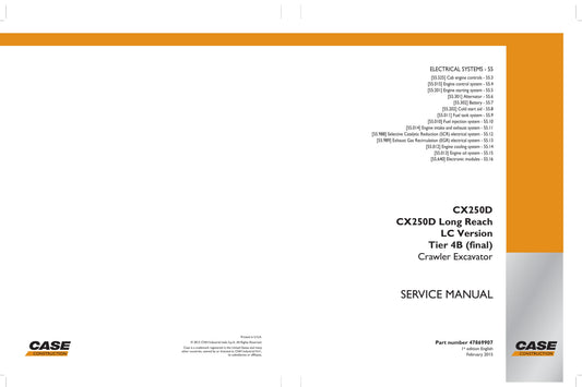 CASE CX250D Crawler Excavator Factory Workshop Service Manual 47869907