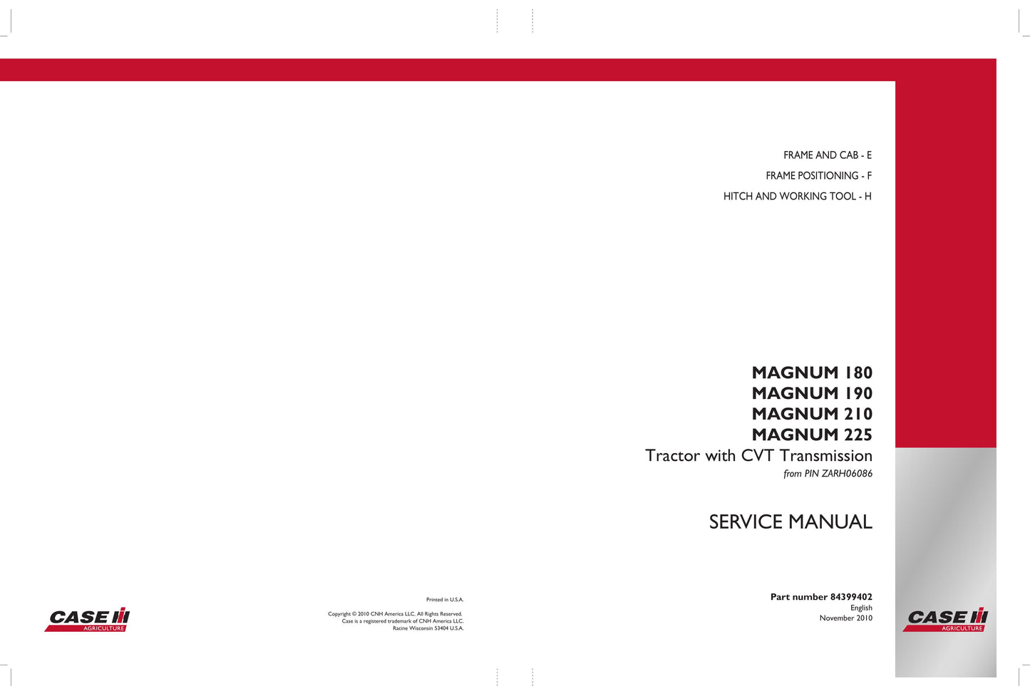 CASE MAGNUM 180 MAGNUM 190 MAGNUM 210 MAGNUM 225 Tractor Factory Workshop Service Manual 84386820