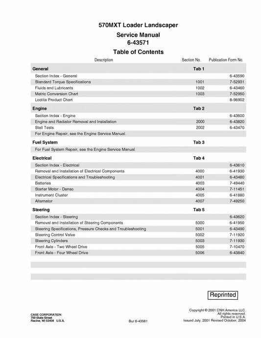 CASE 570MXT Loader Landscaper Factory Workshop Service Manual 6-43571