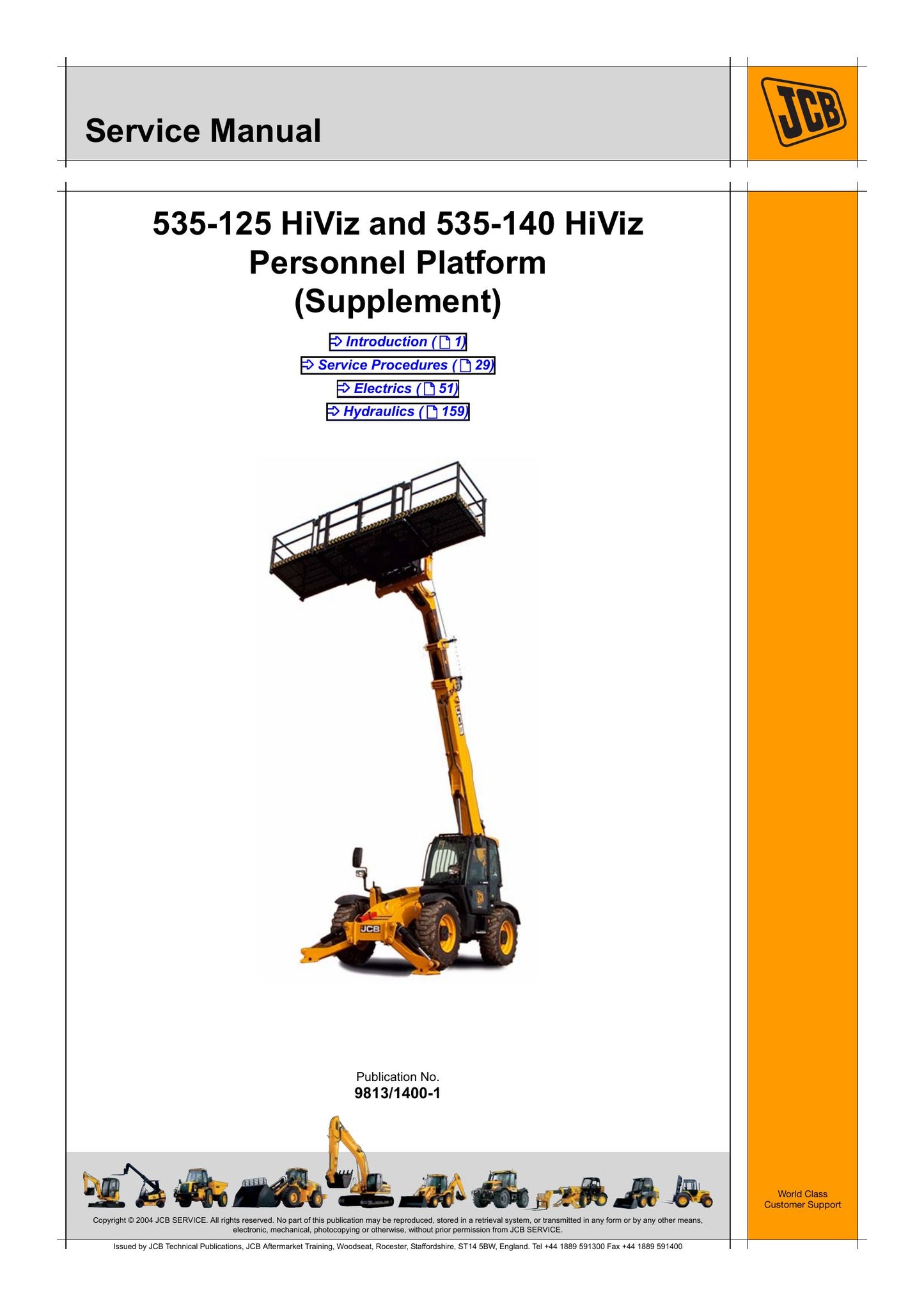 JCB 535-125 535-140 Telehandler Factory Workshop Service Manual 9813/1400-1