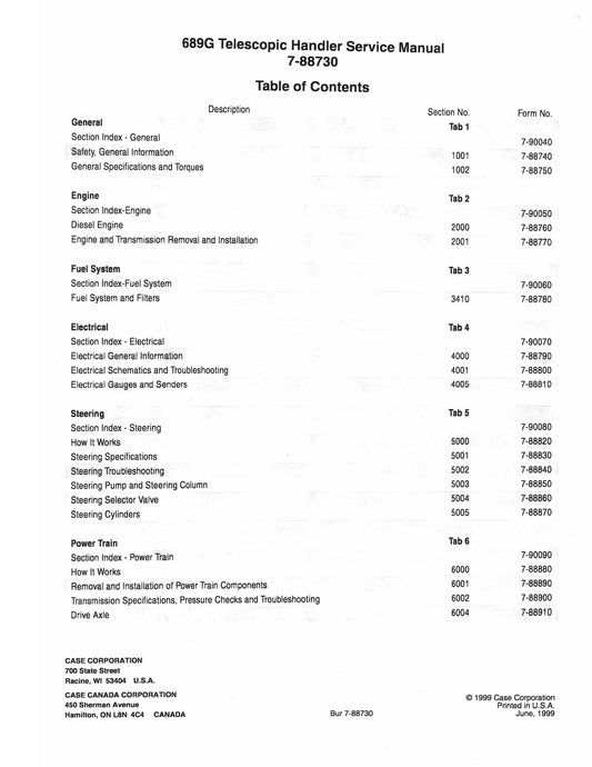 CASE 689G Telescopic Handler Factory Workshop Service Manual 7-88730