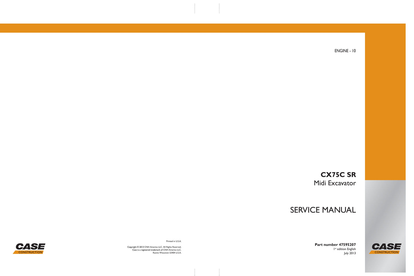 CASE CX75CSR Crawler Excavator Factory Workshop Service Manual 47595207