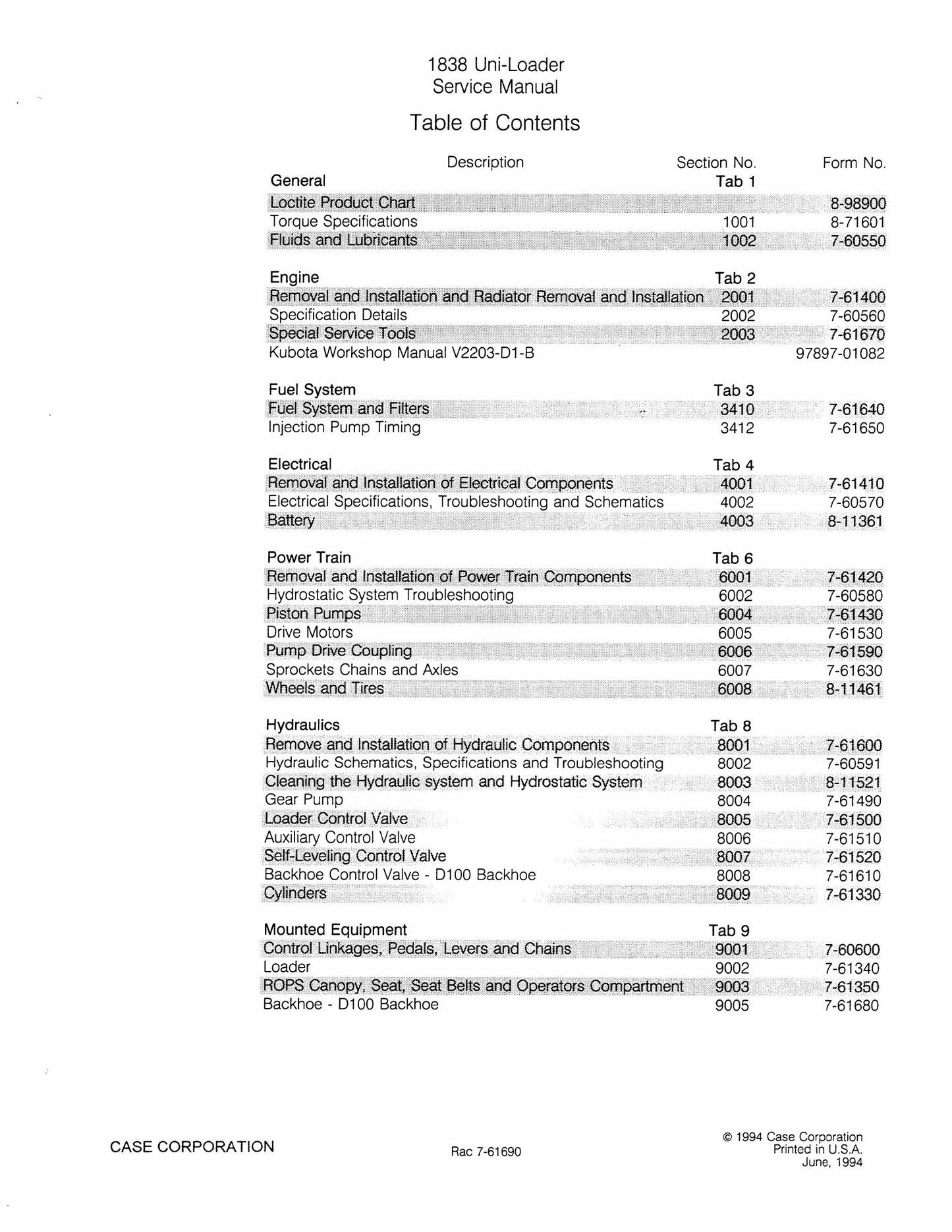 CASE 1838 Uni-Loader Skid Steer Loader Factory Workshop Service Manual
