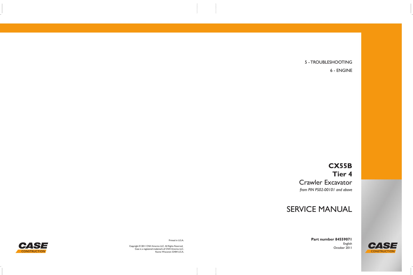 CASE CX55B Crawler Excavator Factory Workshop Service Manual 84559071