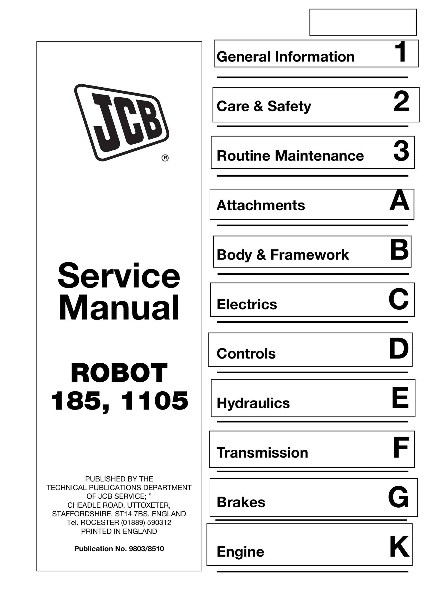 JCB 185 1105 Skid Steer Loader Factory Workshop Service Manual 9803/8520