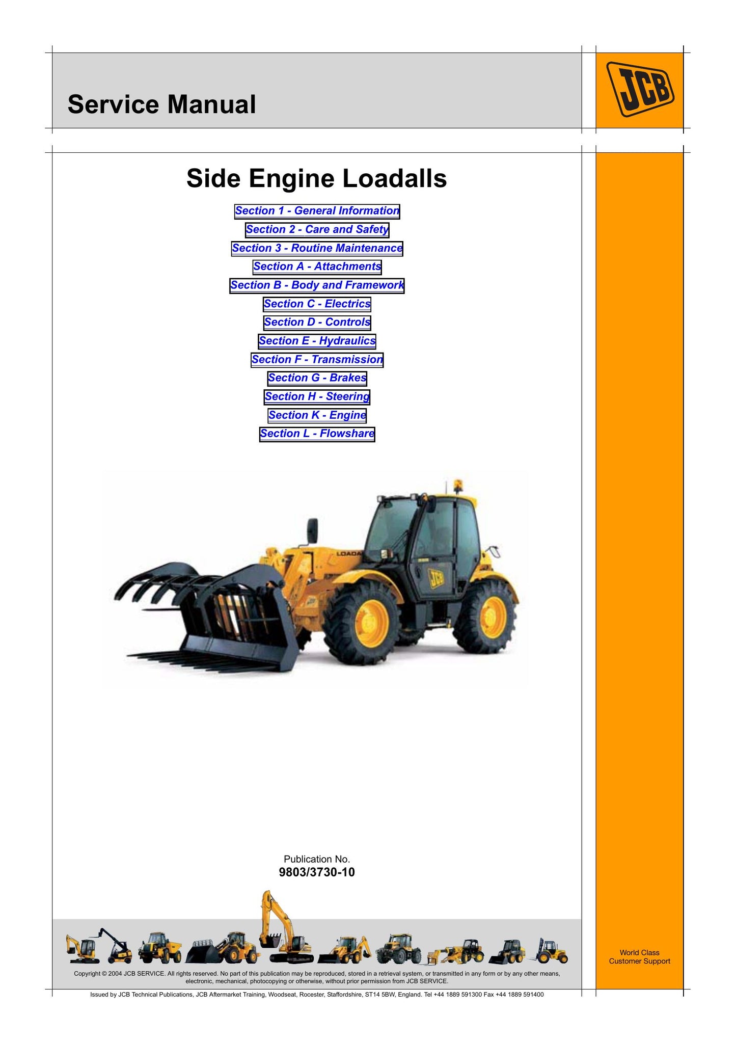 JCB 531-70 533-105 533-95 535-125 535-60 535-95 540-140 540-170 541-70 Side Engine Loadall Factory Workshop Service Manual 9803/3730-10