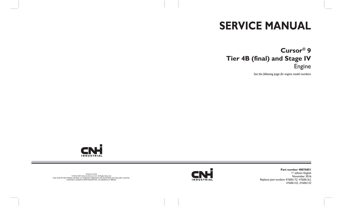 CNH Industrial Cursor 9 Engine Factory Workshop Service Manual 48076851