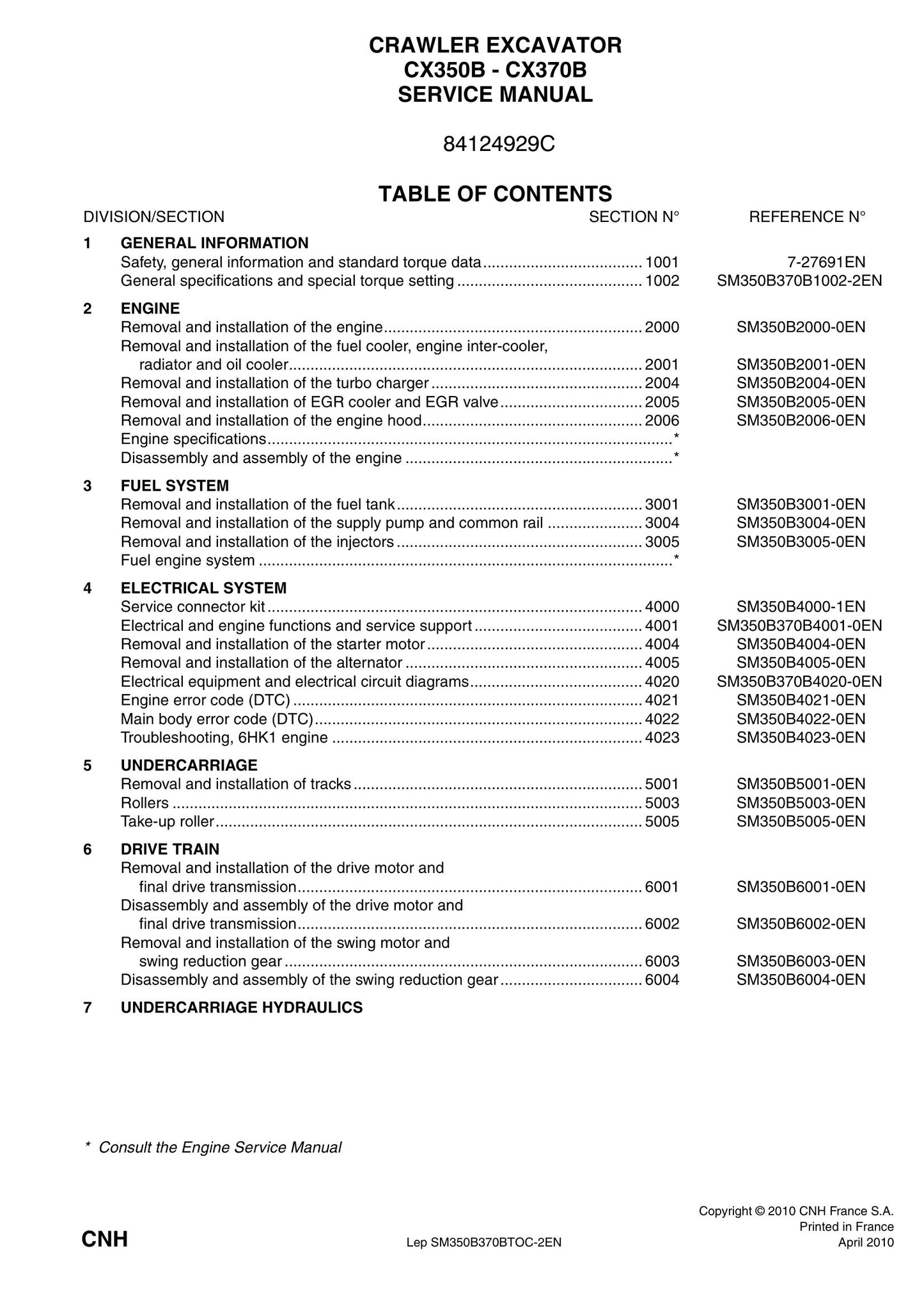 CASE CX350B CX370B Crawler Excavator Factory Workshop Service Manual 84124929C
