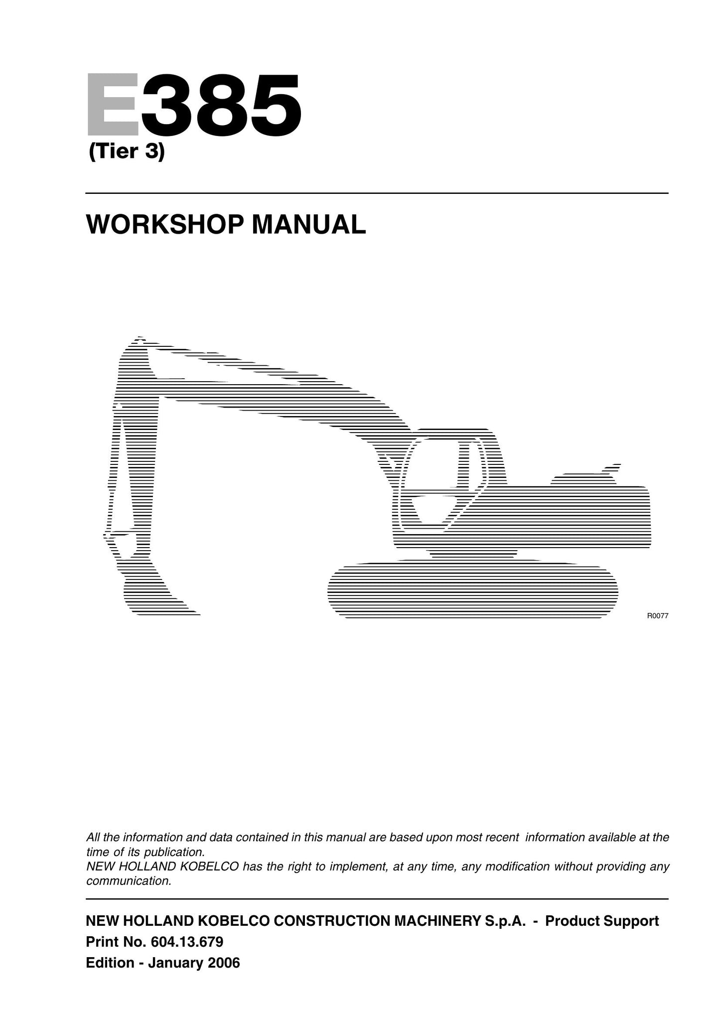 New Holland E385 Crawler Excavator Workshop Manual 604.13.679