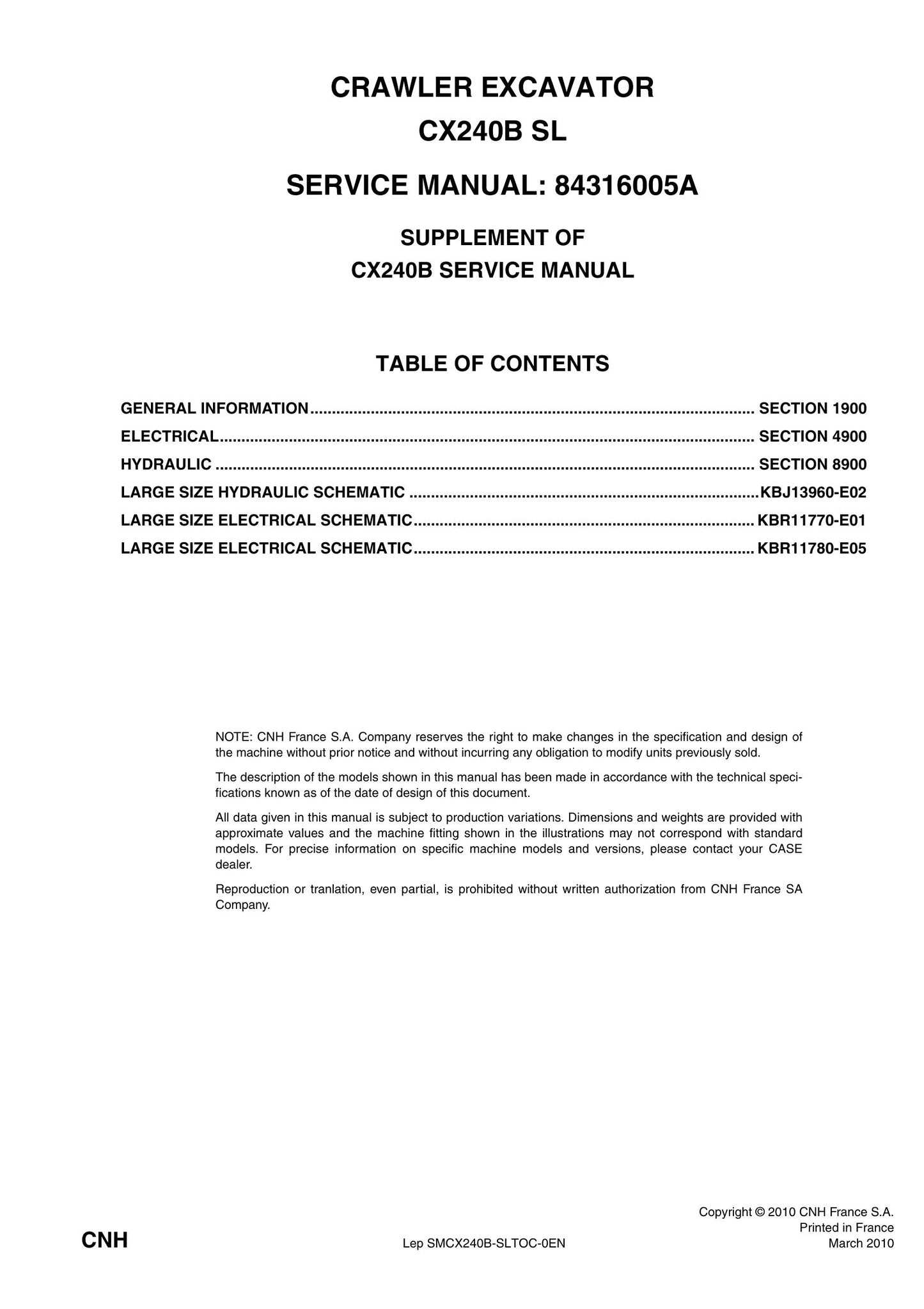 CASE CX240B Crawler Excavator Factory Workshop Service Manual 84316005A