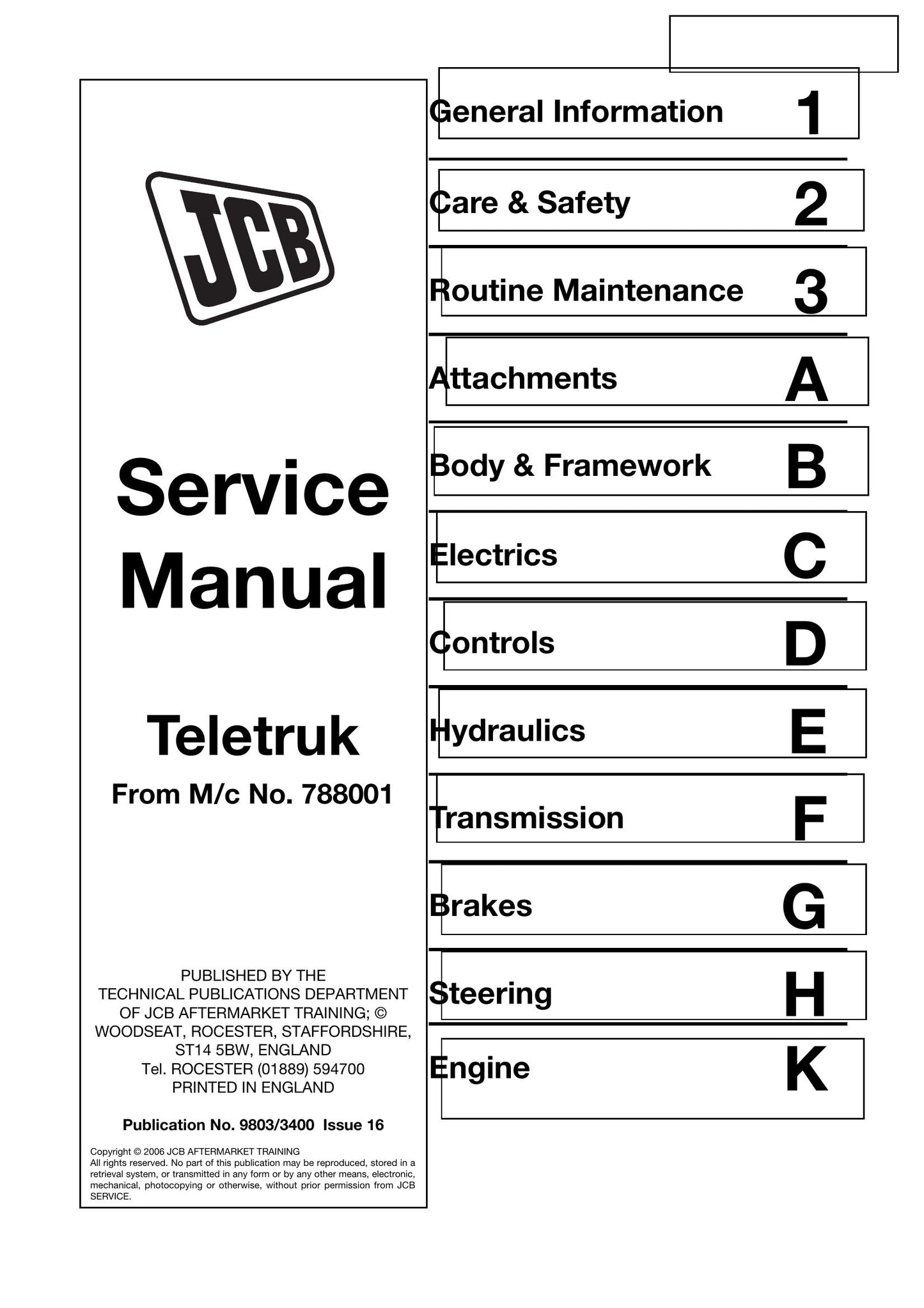 JCB Teletruk Telehandler Factory Workshop Service Manual 9803/3400