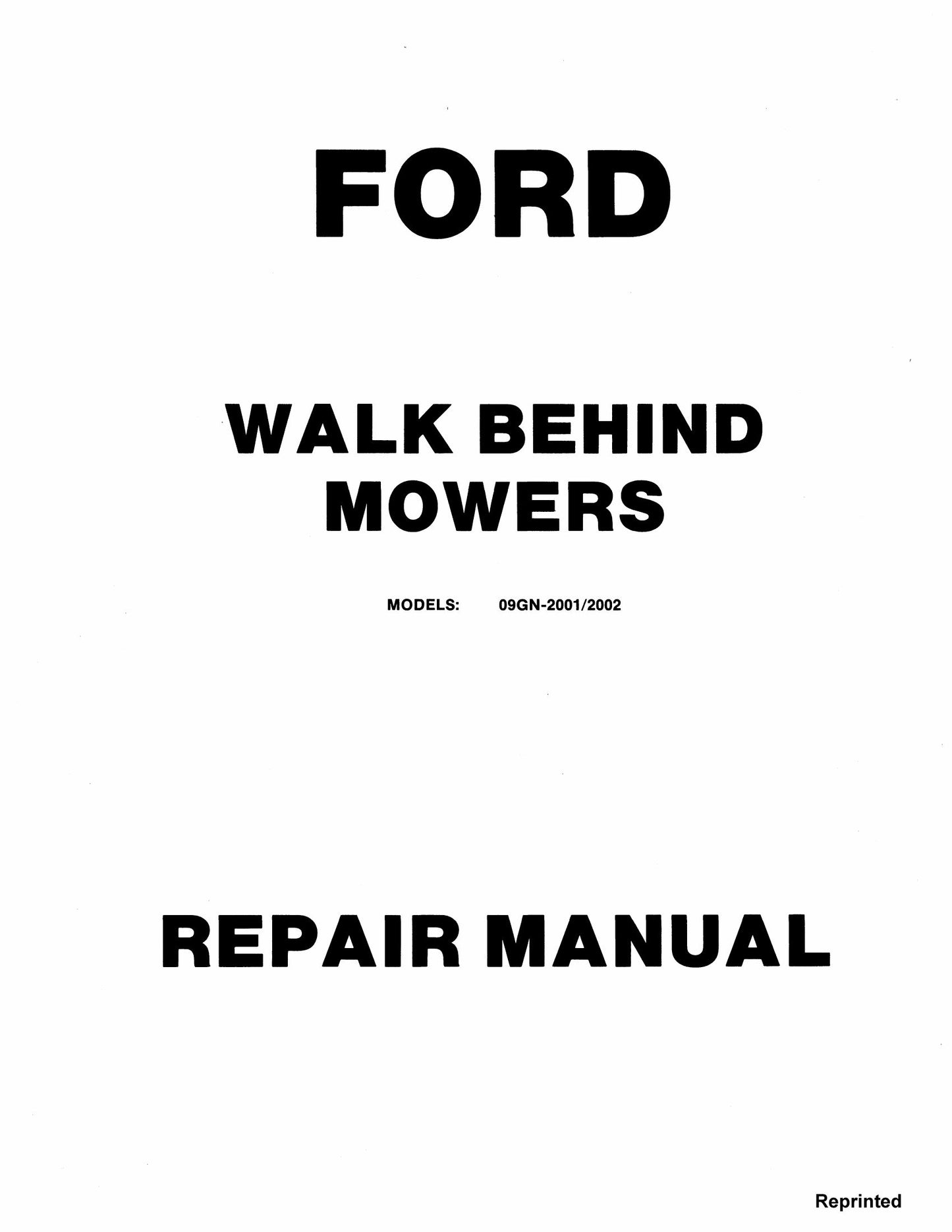 FORD 09GN-2001/2002 Walk Behind Mower Factory Workshop Repair Manual