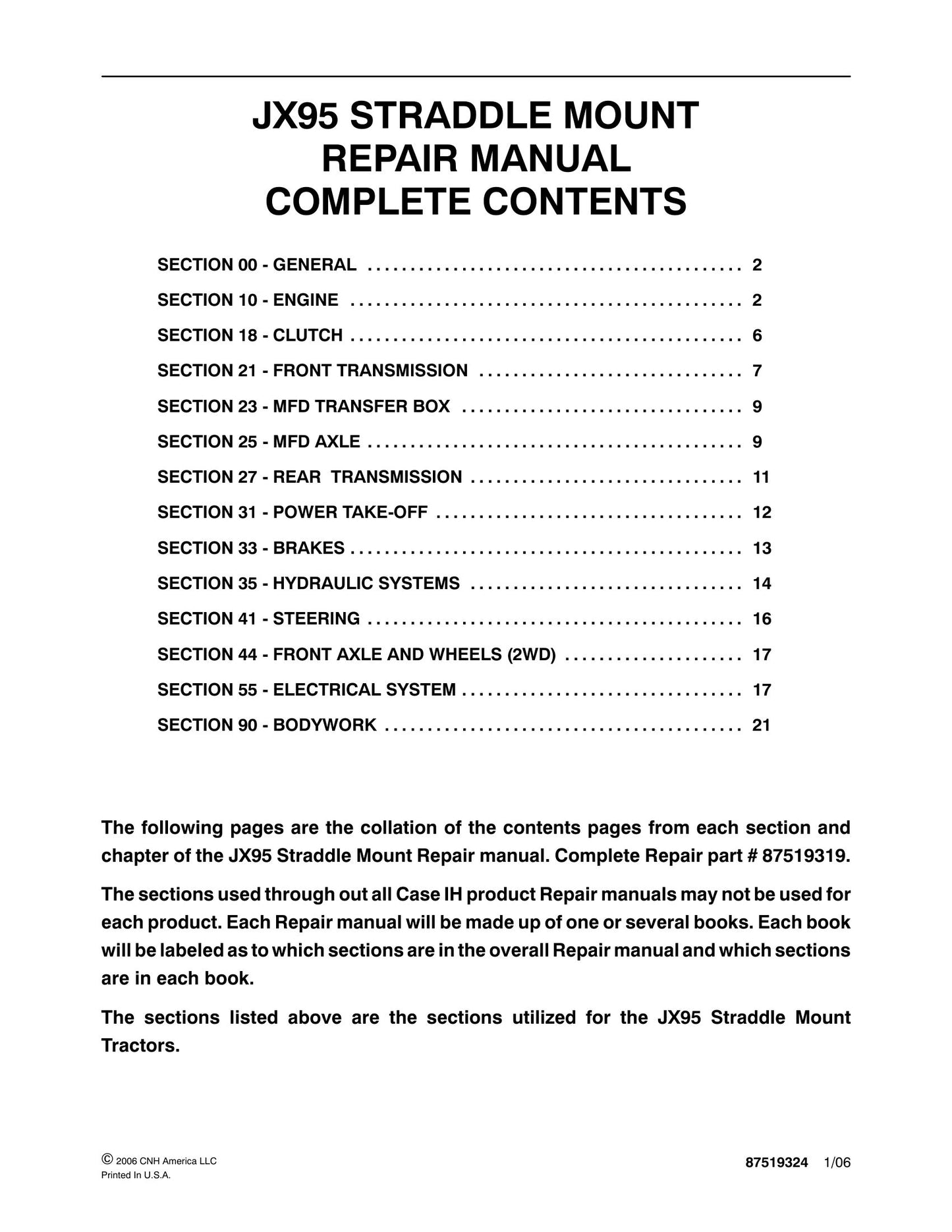CASE IH JX95 Tractor Factory Workshop Repair Manual 87519324