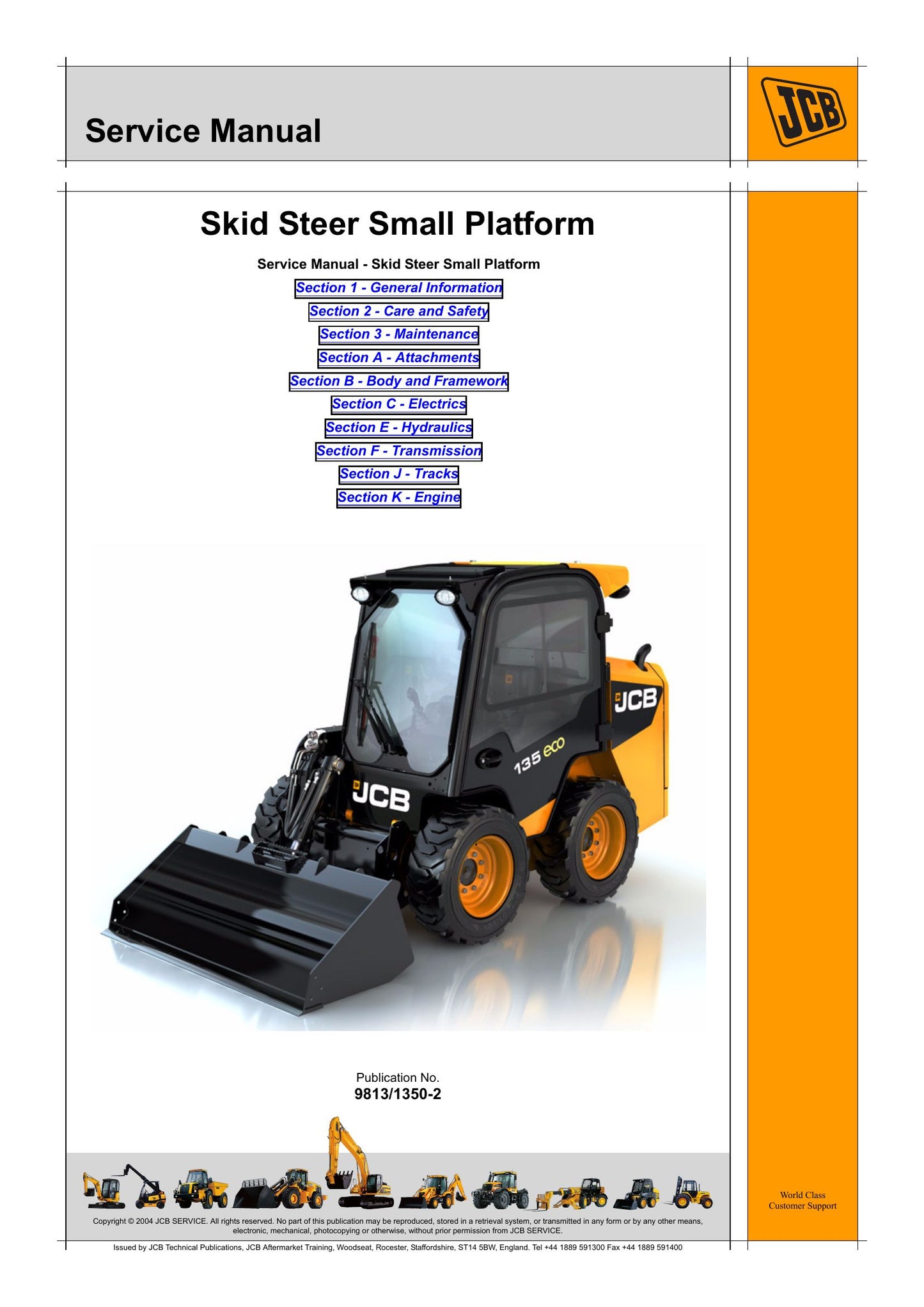 JCB 135 155 175 190 205 150T 190T 205T Skid Steer Loader Factory Workshop Service Manual 9813/1350