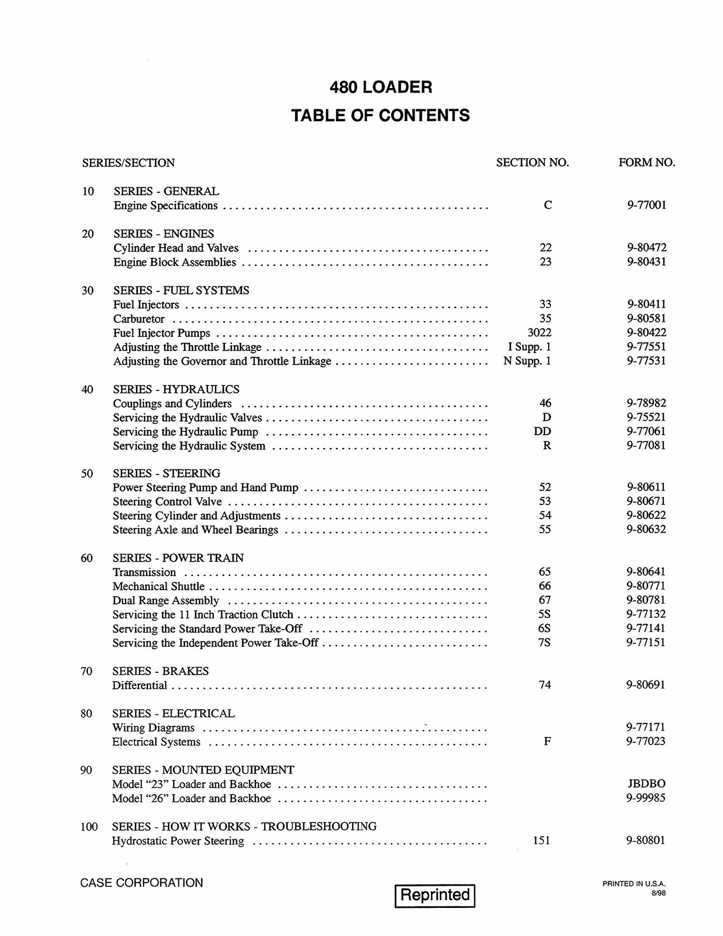 CASE 480 Loader Backhoe Loader Factory Workshop Service Manual