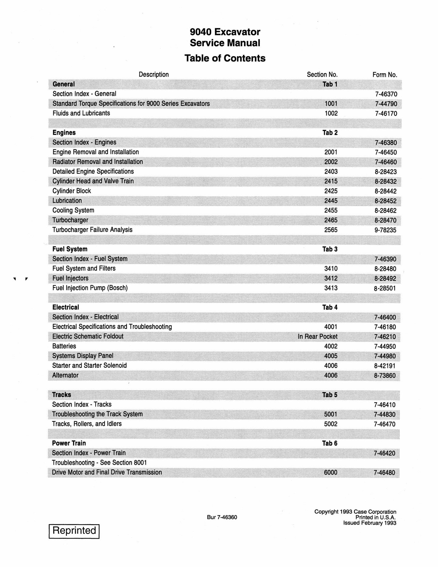 CASE 9040 Crawler Excavator Factory Workshop Service Manual 7-46360