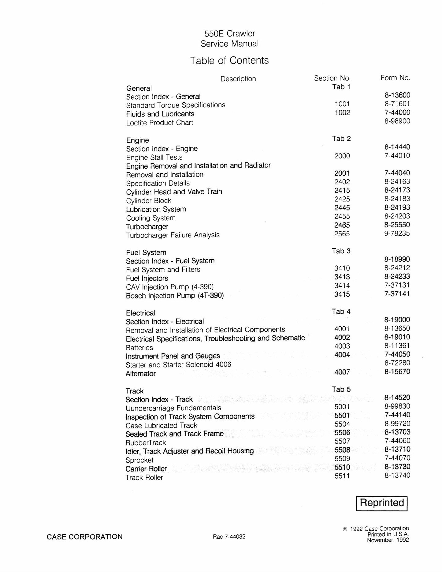 CASE 550E Crawler Factory Workshop Service Manual