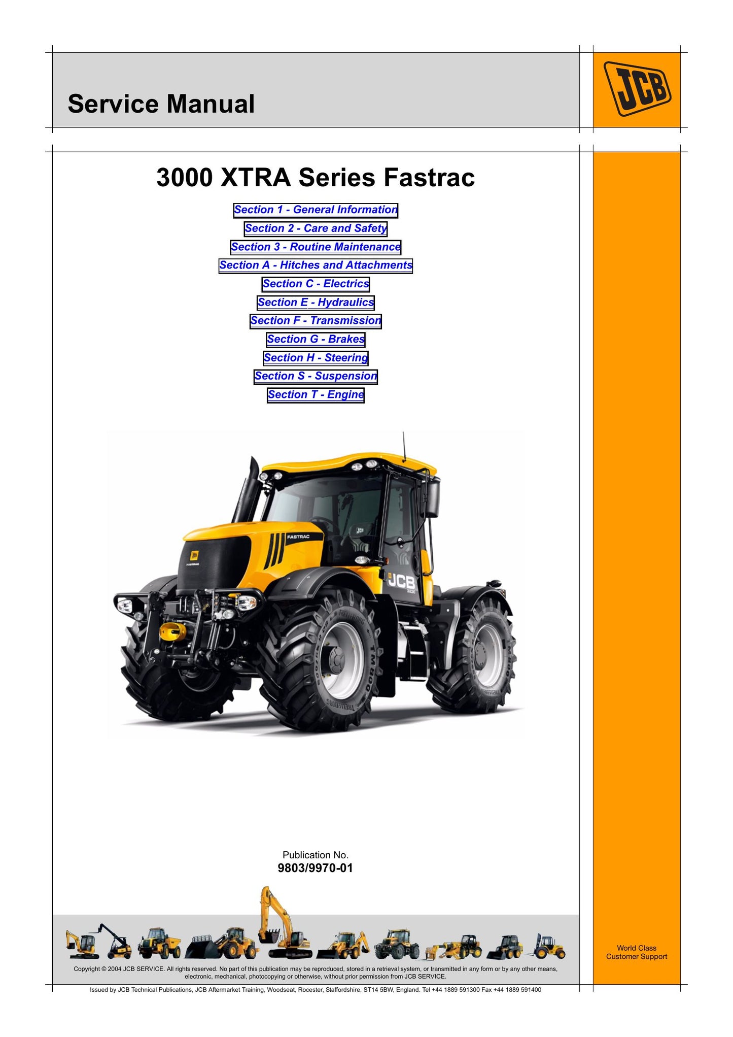 JCB 3000 XTRA Series Fastrac Factory Workshop Service Manual 9803/9970-01