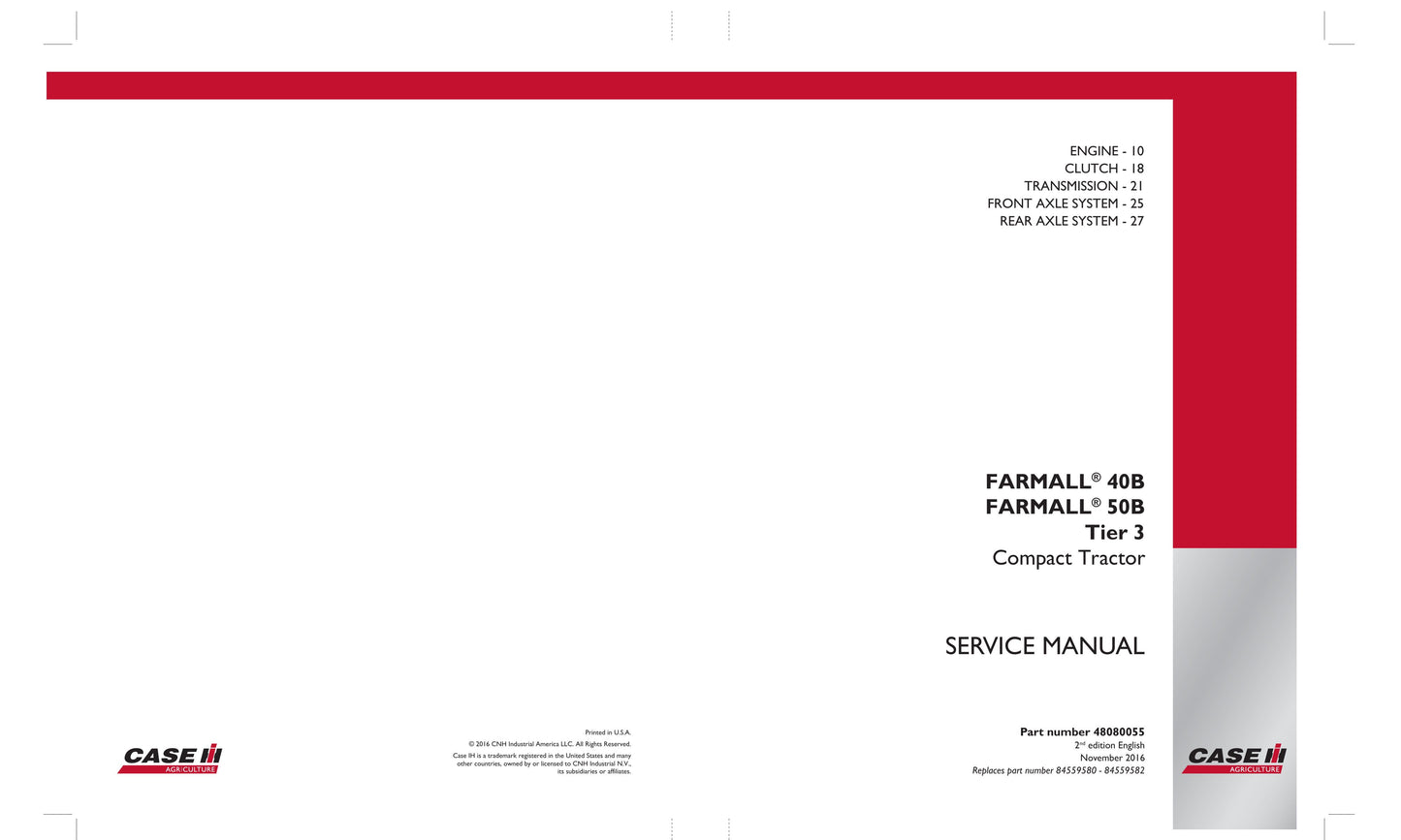 CASE Farmall 40B Farmall 50B Compact Tractor Factory Workshop Service Manual 48080055