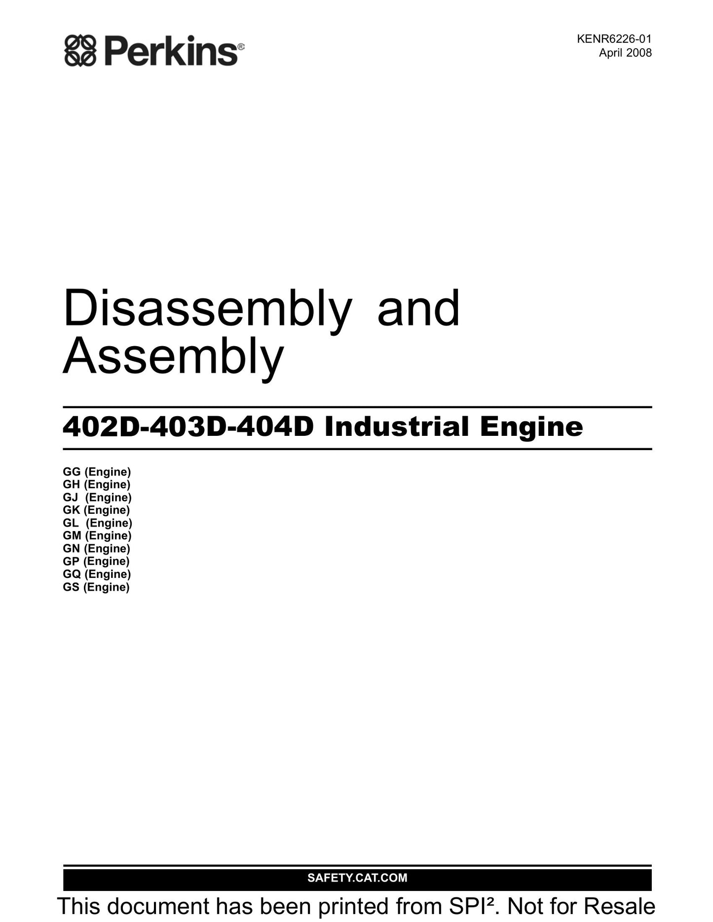 Perkins 402D 403D 404D Industrial Engine Disassembly and Assembly Manual KENR6226-01