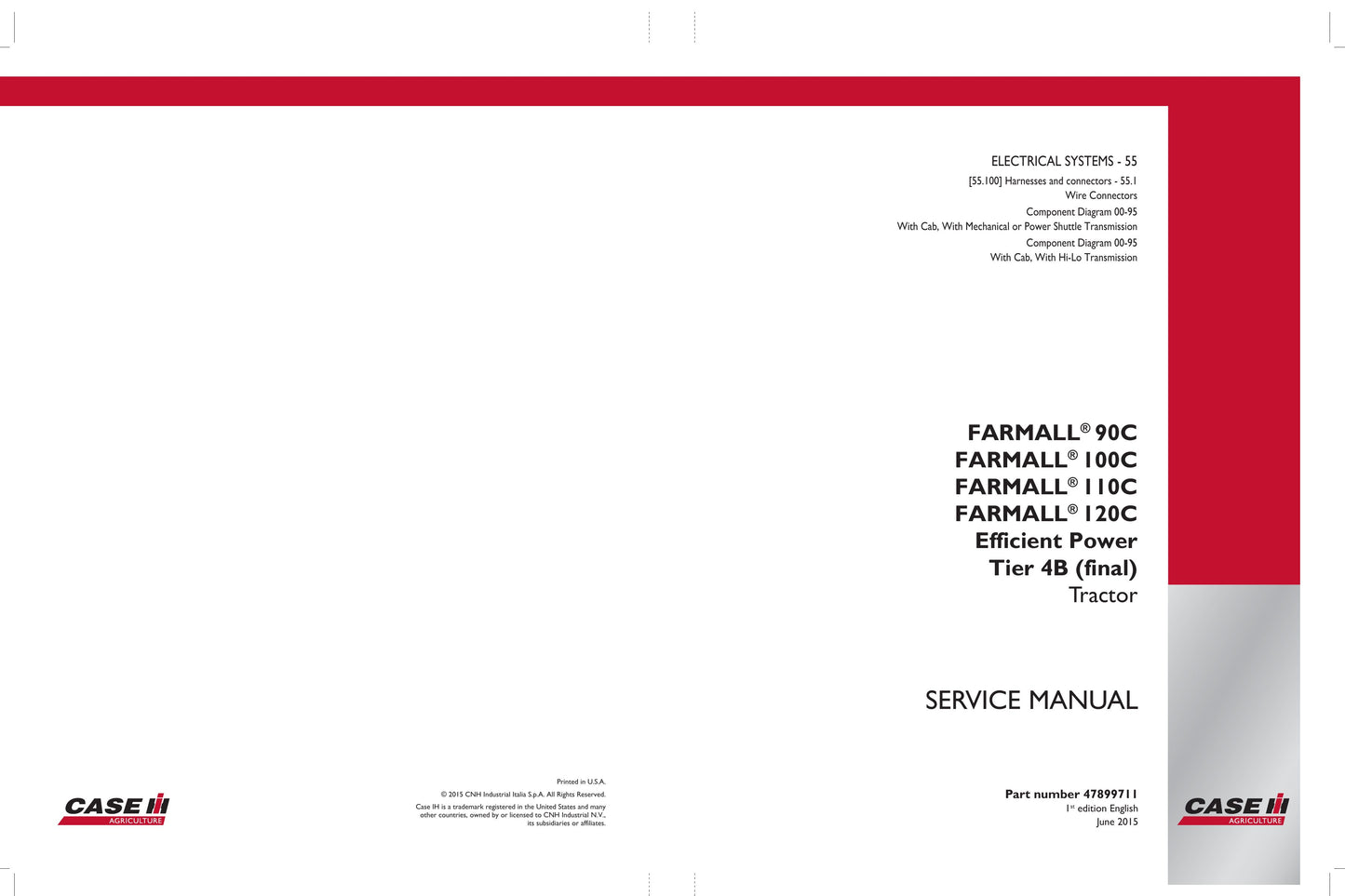 CASE Farmall 90C Farmall 100C Farmall 110C Farmall 120C Tractor Factory Workshop Service Manual 47899706