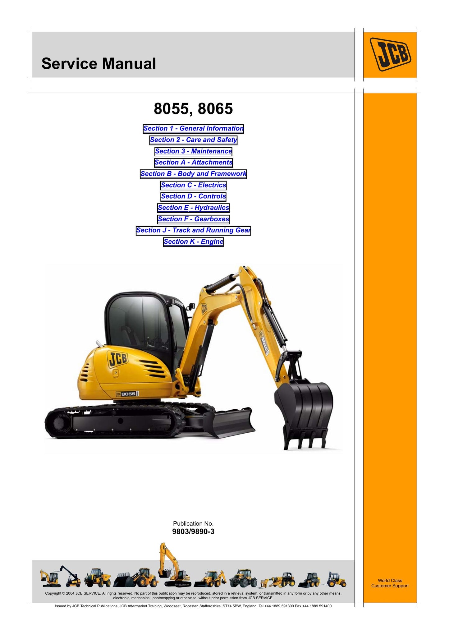 JCB 8055 8065 Crawler Excavator Factory Workshop Service Manual 9803/9890-3
