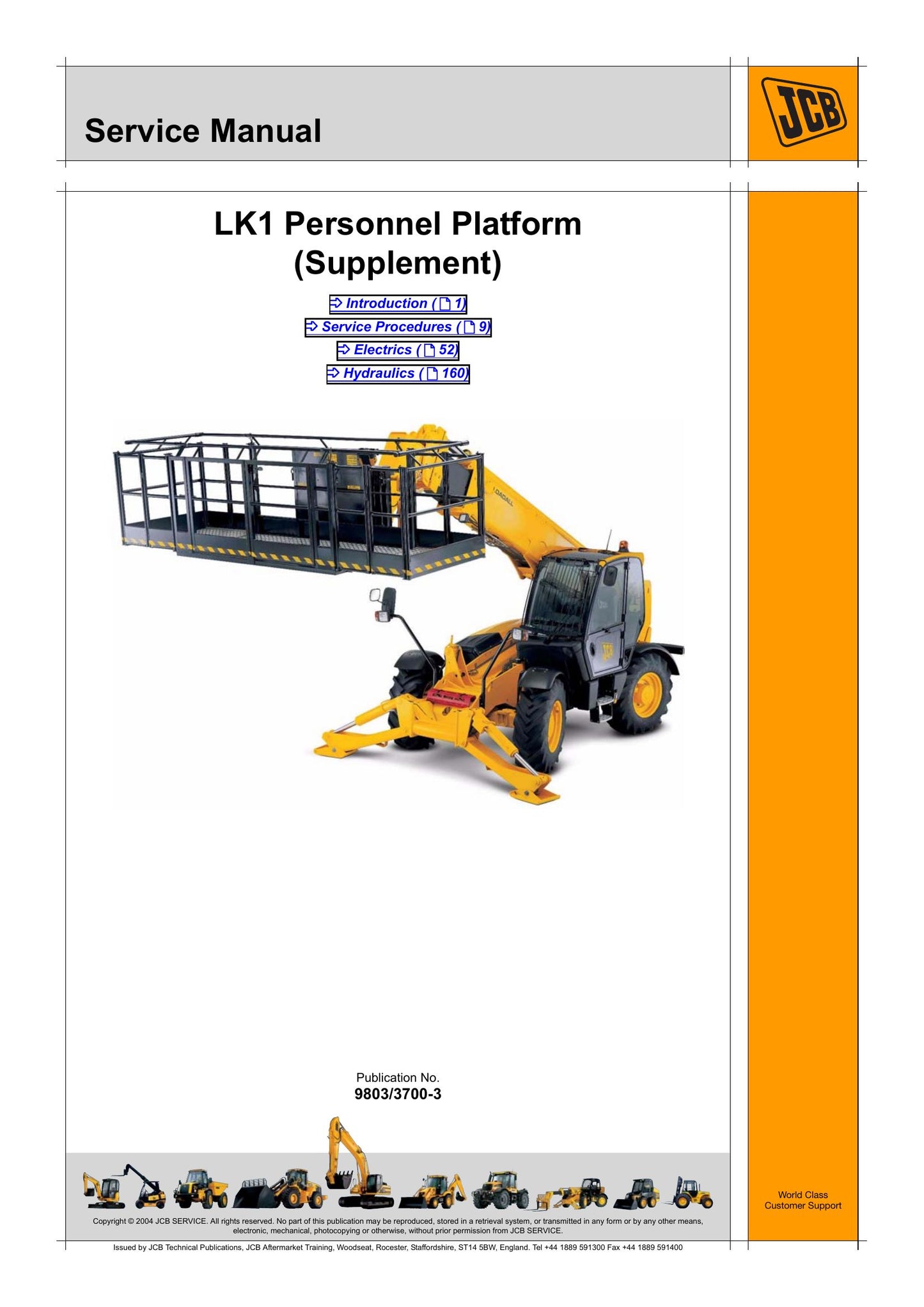 JCB 532-120 535-125 535-140 537-135 540-140 540-170 Loadall Personnel Platform Factory Workshop Service Manual 9803/3700-3