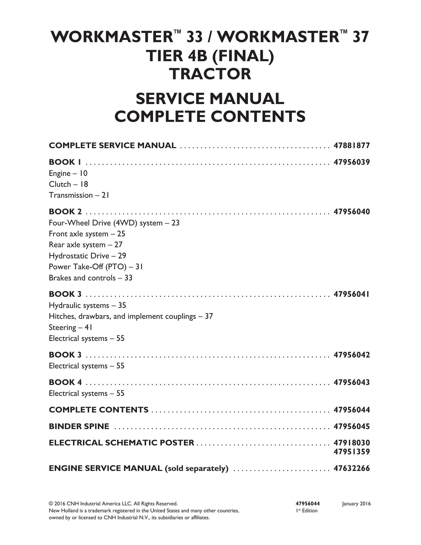 New Holland WORKMASTER 33 WORKMASTER 37 Tractor Factory Workshop Service Manual 47881877