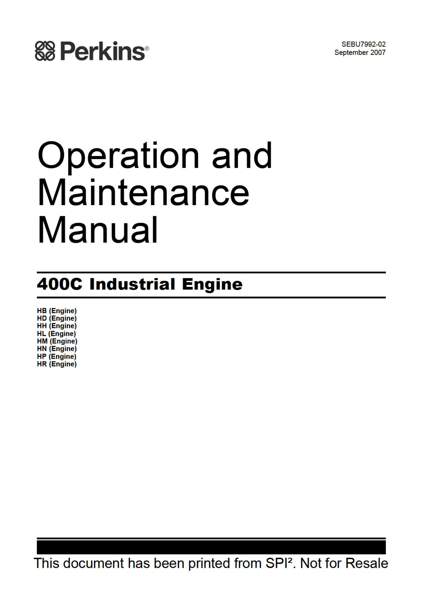Perkins 400C Industrial Engine Operation and Factory Workshop Maintenance Manual SEBU7992-02