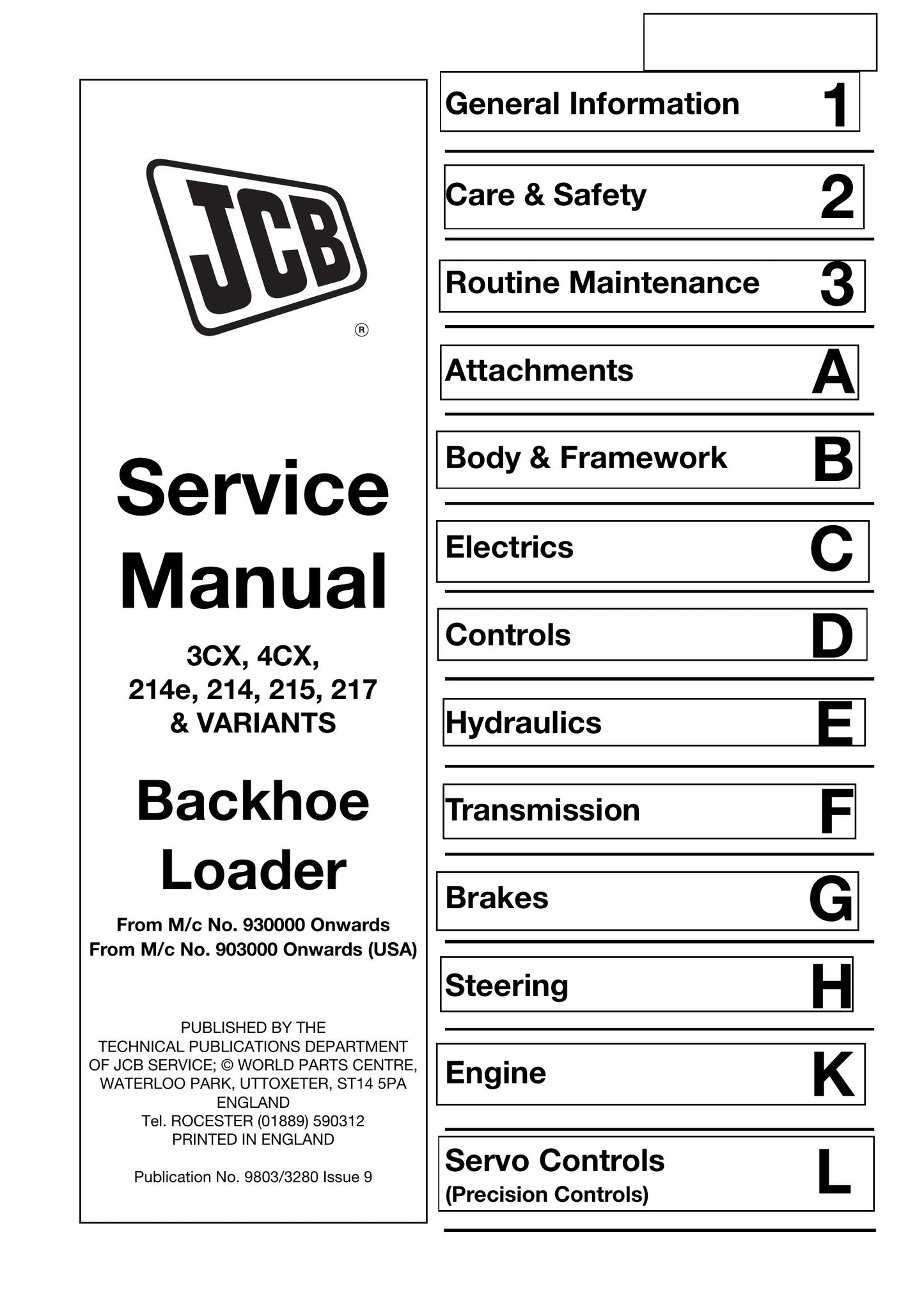 JCB 3CX 4CX 214e 214 215 217 Backhoe Loader Factory Workshop Service Manual 9803/3280