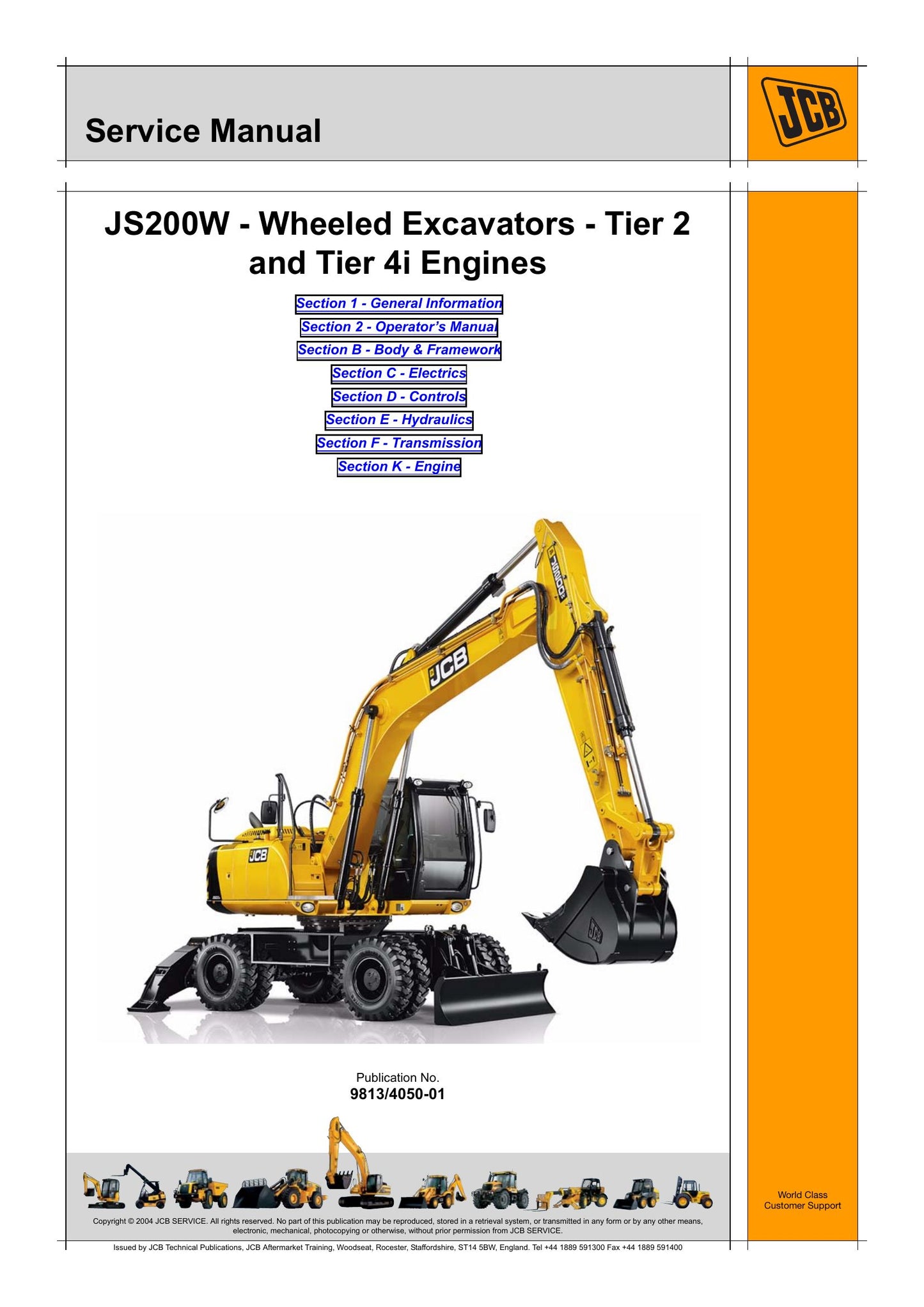JCB JS200W Wheeled Excavator Factory Workshop Service Manual 9813/4050-01