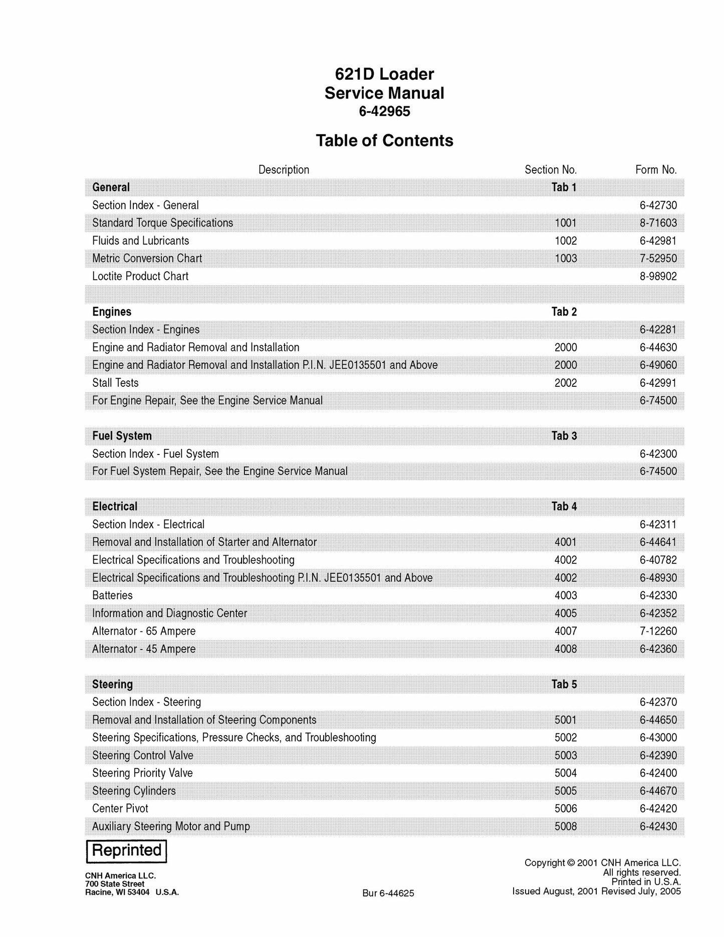 CASE 621D Wheel Loader Factory Workshop Service Manual 6-42965