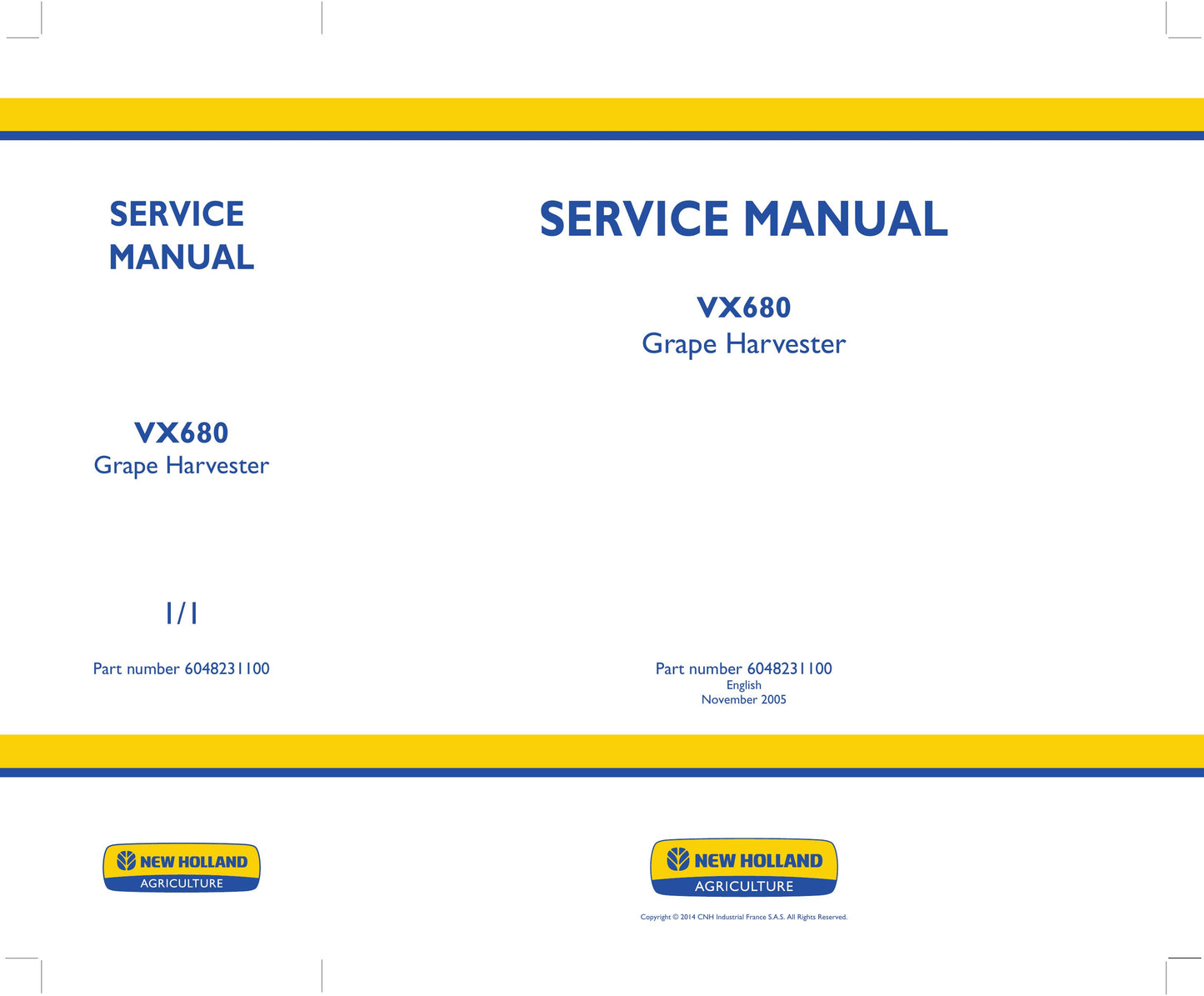 New Holland VX680 Grape Harvester Factory Workshop Service Manual 6048231100