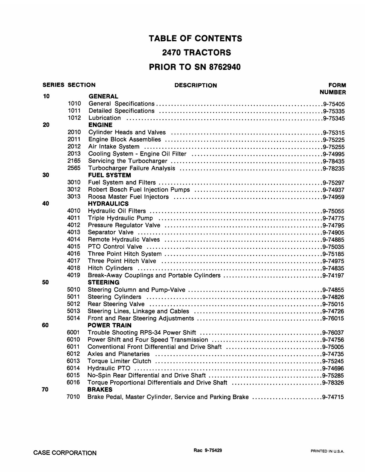 CASE 2470 Tractor Factory Workshop Service Manual Rac 9-75429