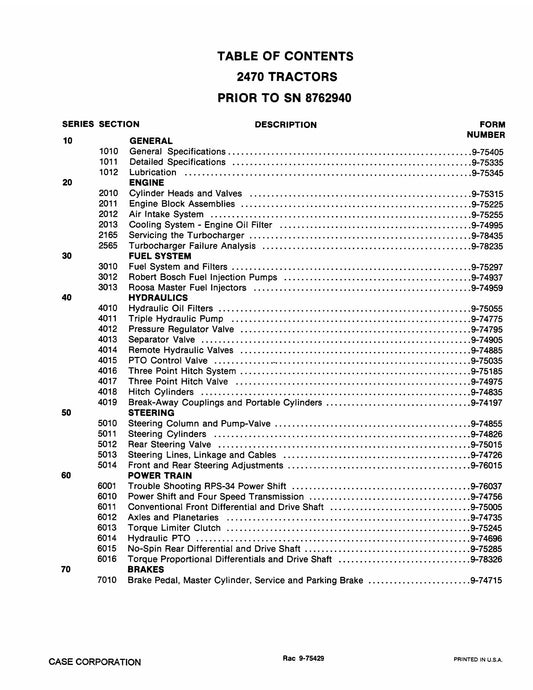 CASE 2470 Tractor Factory Workshop Service Manual Rac 9-75429