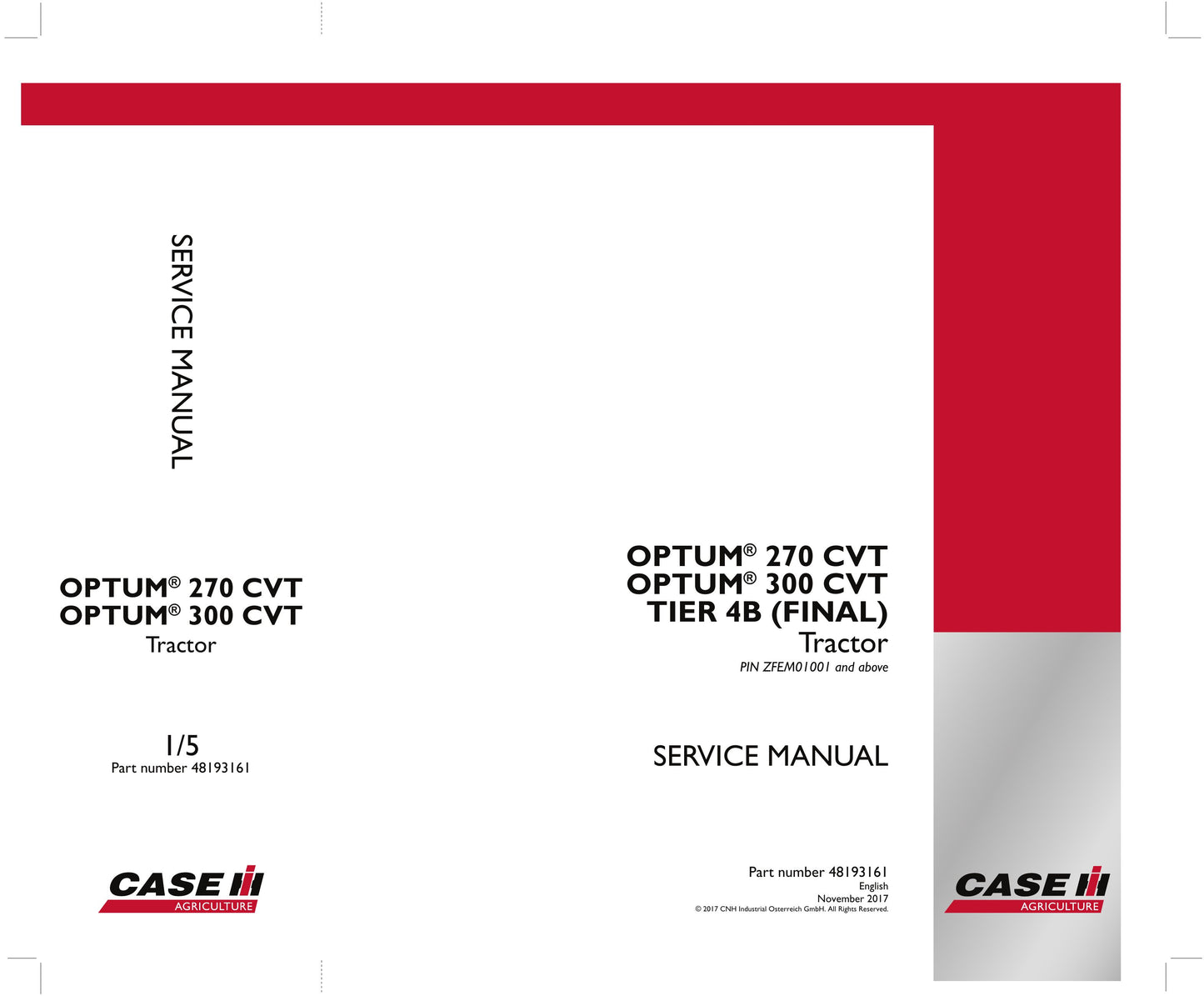 CASE Optum 270 Optum 300 Tractor Factory Workshop Service Manual 48193161