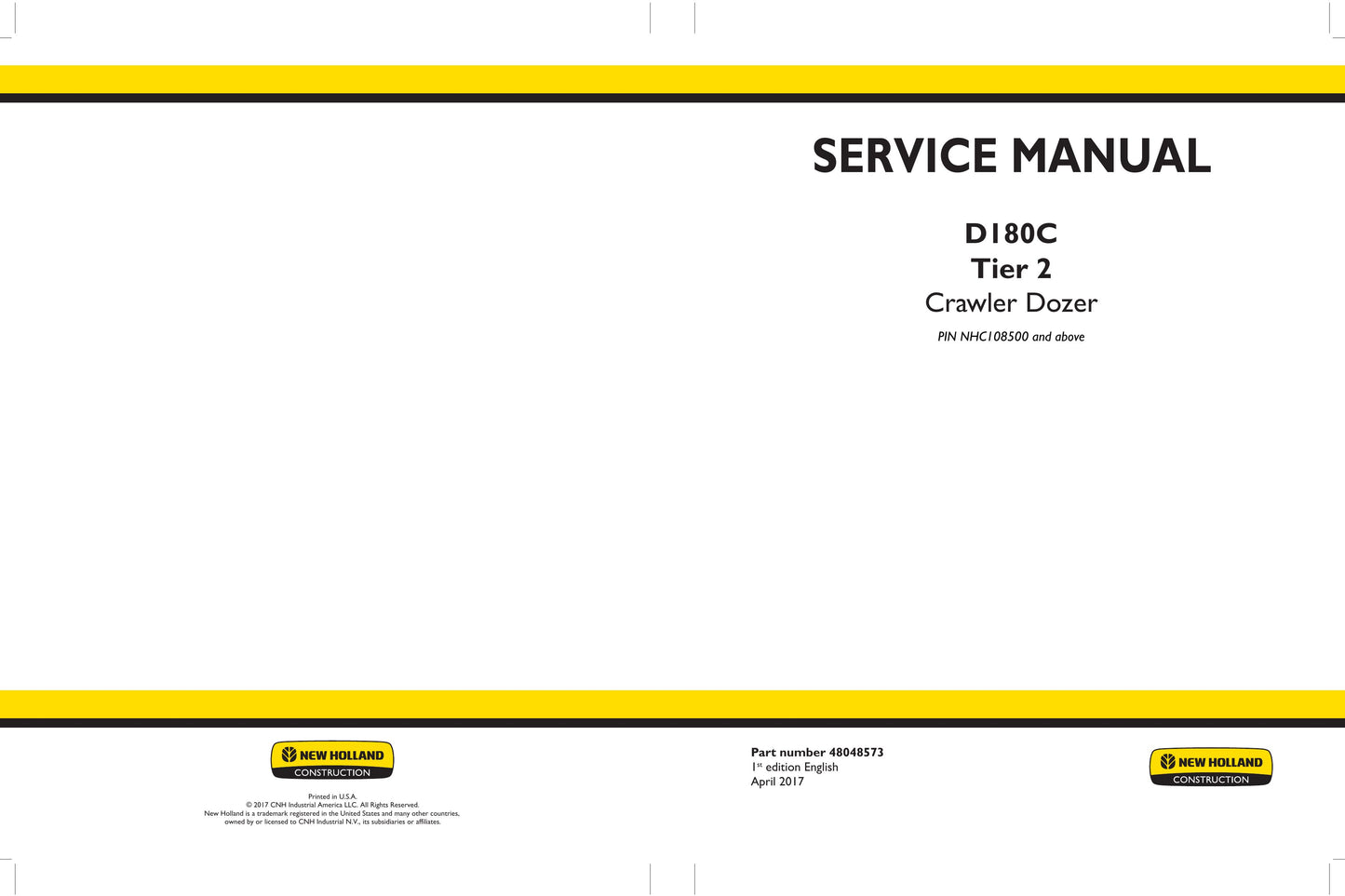 New Holland D180C Bulldozer Factory Workshop Service Manual 48048573