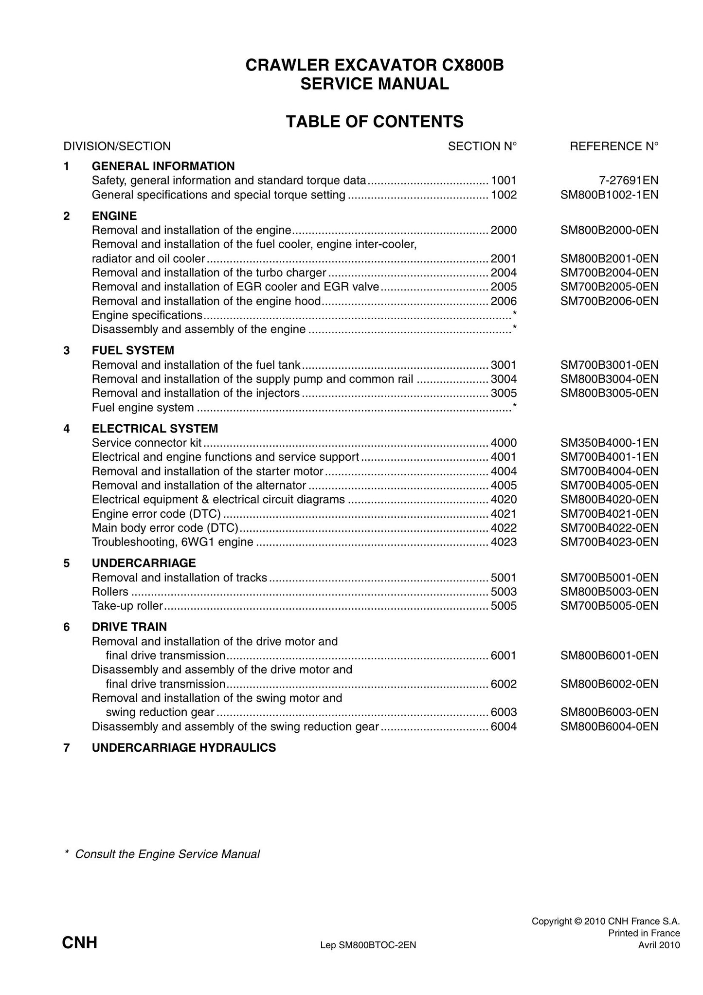 CASE CX800B Crawler Excavator Factory Workshop Service Manual